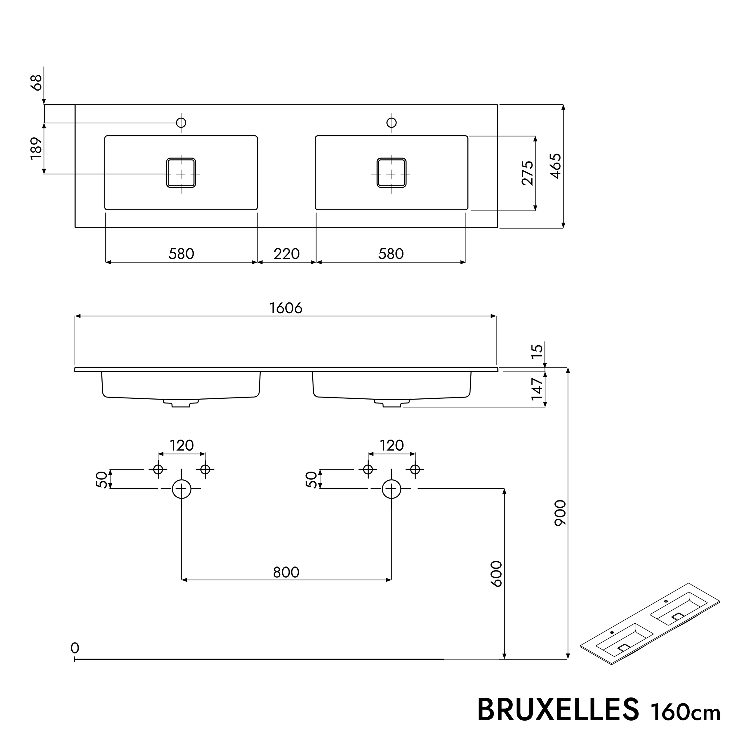 Badkamermeubel onderkast LAVOA 160 cm