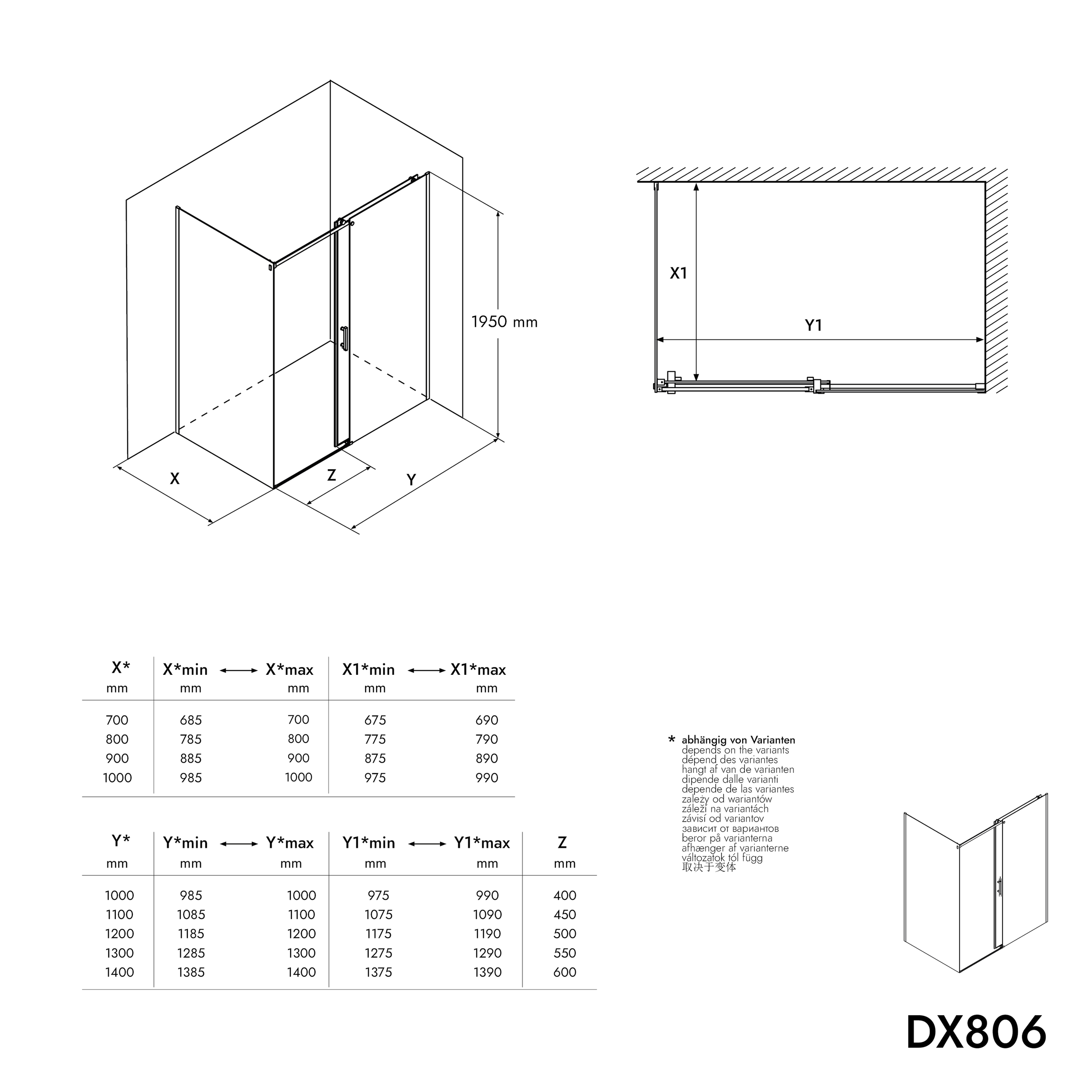 Vaste douchewand en draaideur DX806A FLEX
