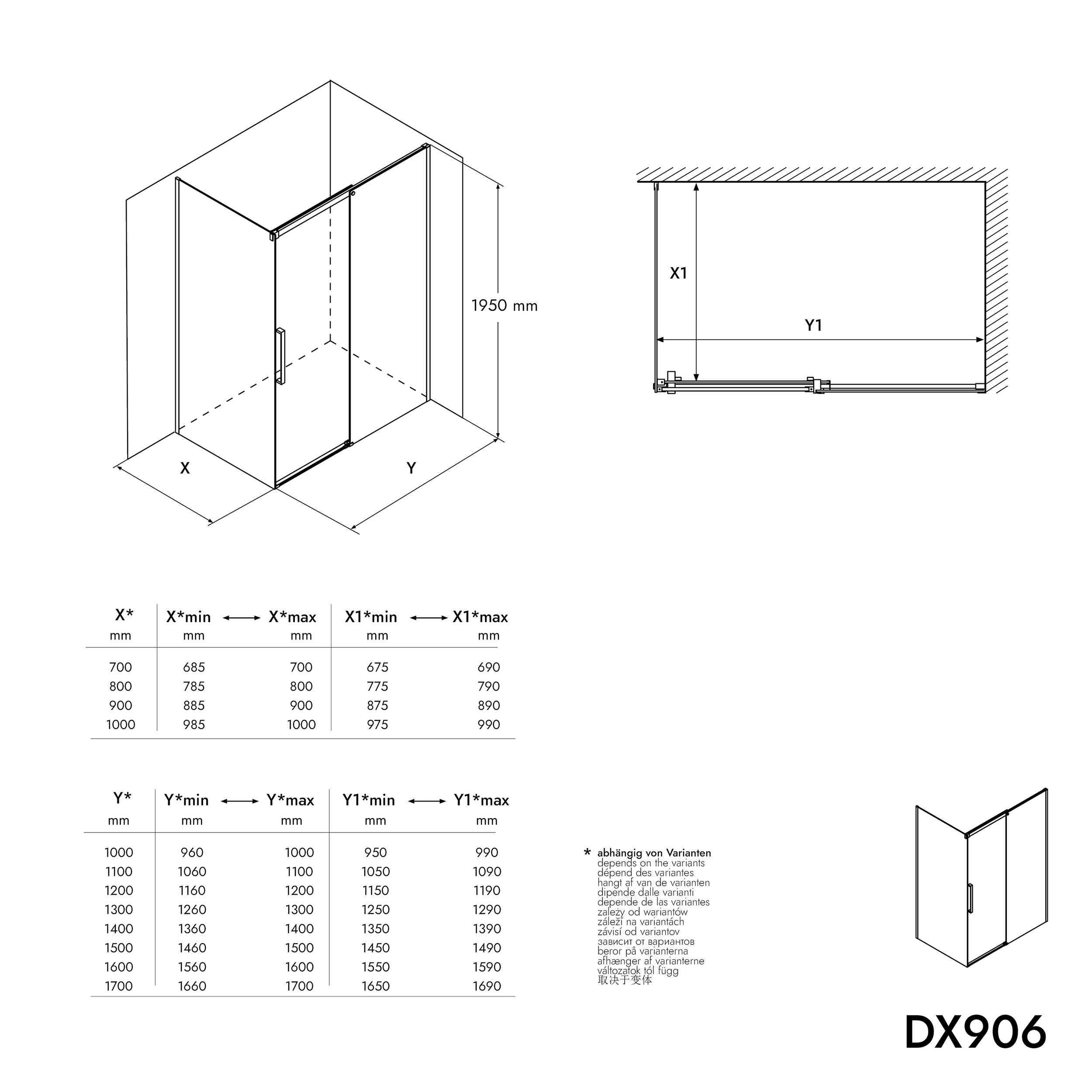 Hoekdouche met Soft-Close schuifdeur DX906 FLEX Zwart mat - 8 mm Nano grijs glas - instelbare breedte