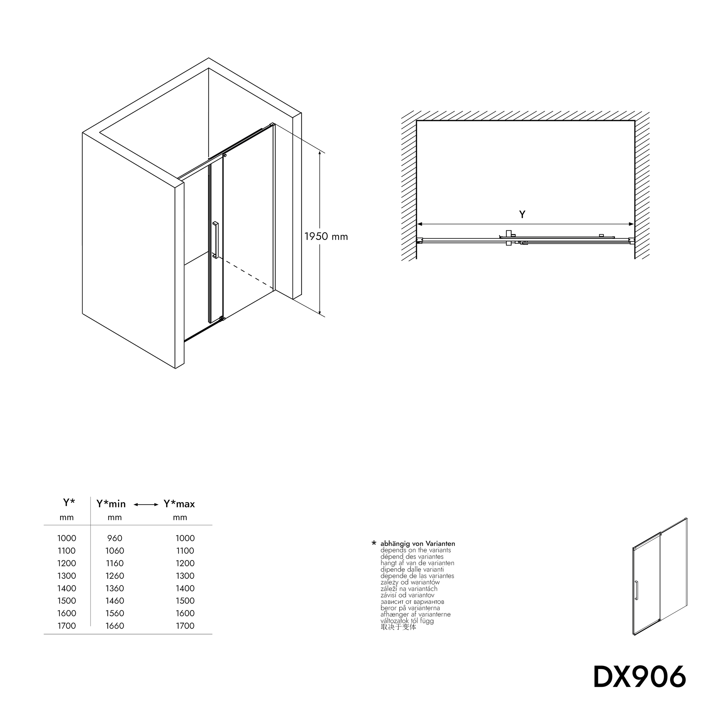 Douche met schuifdeur Soft-Close DX906 FLEX zwart mat - 8 mm Nano grijs glas - breedte selecteerbaar