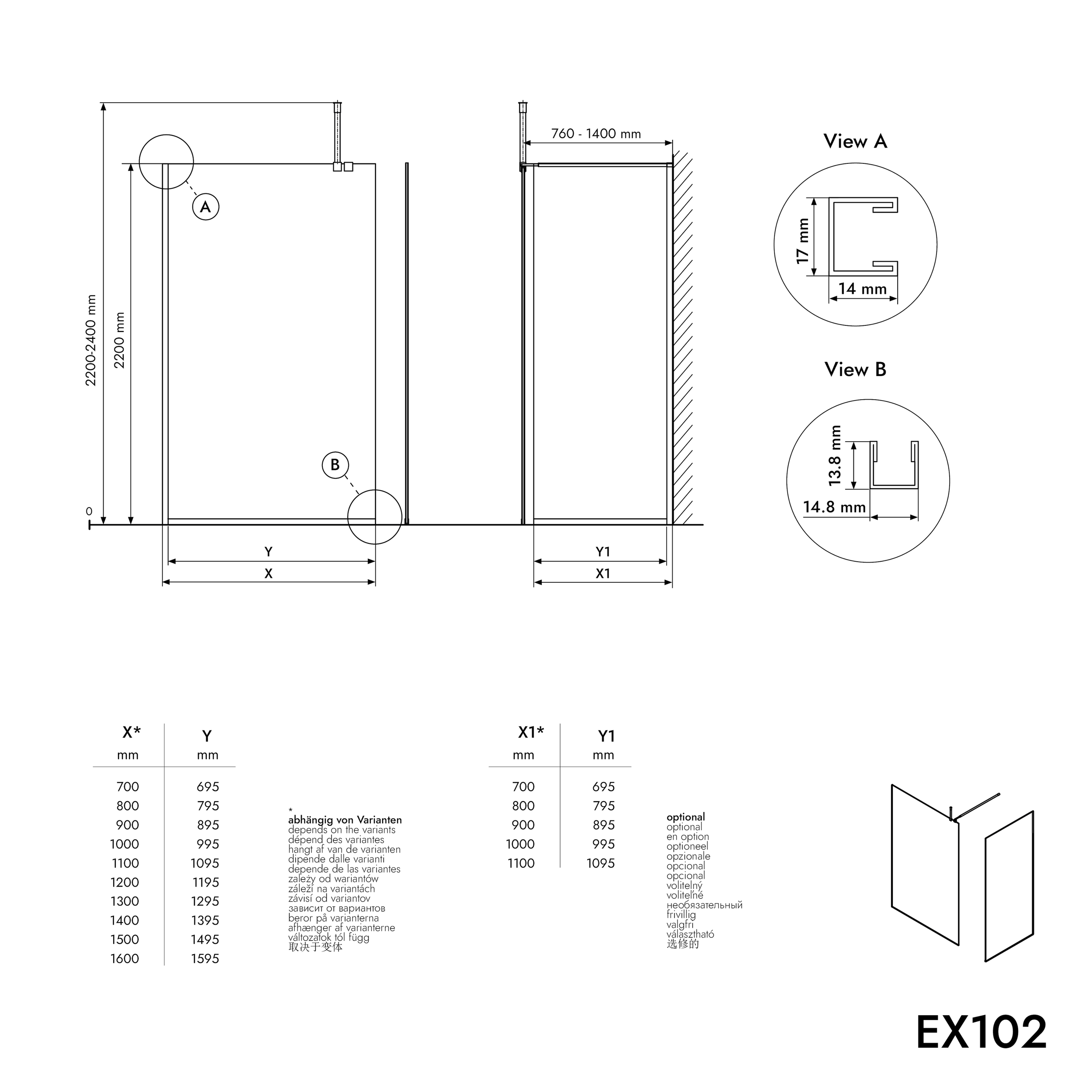 Inloop 10mm Nano helder glas EX102