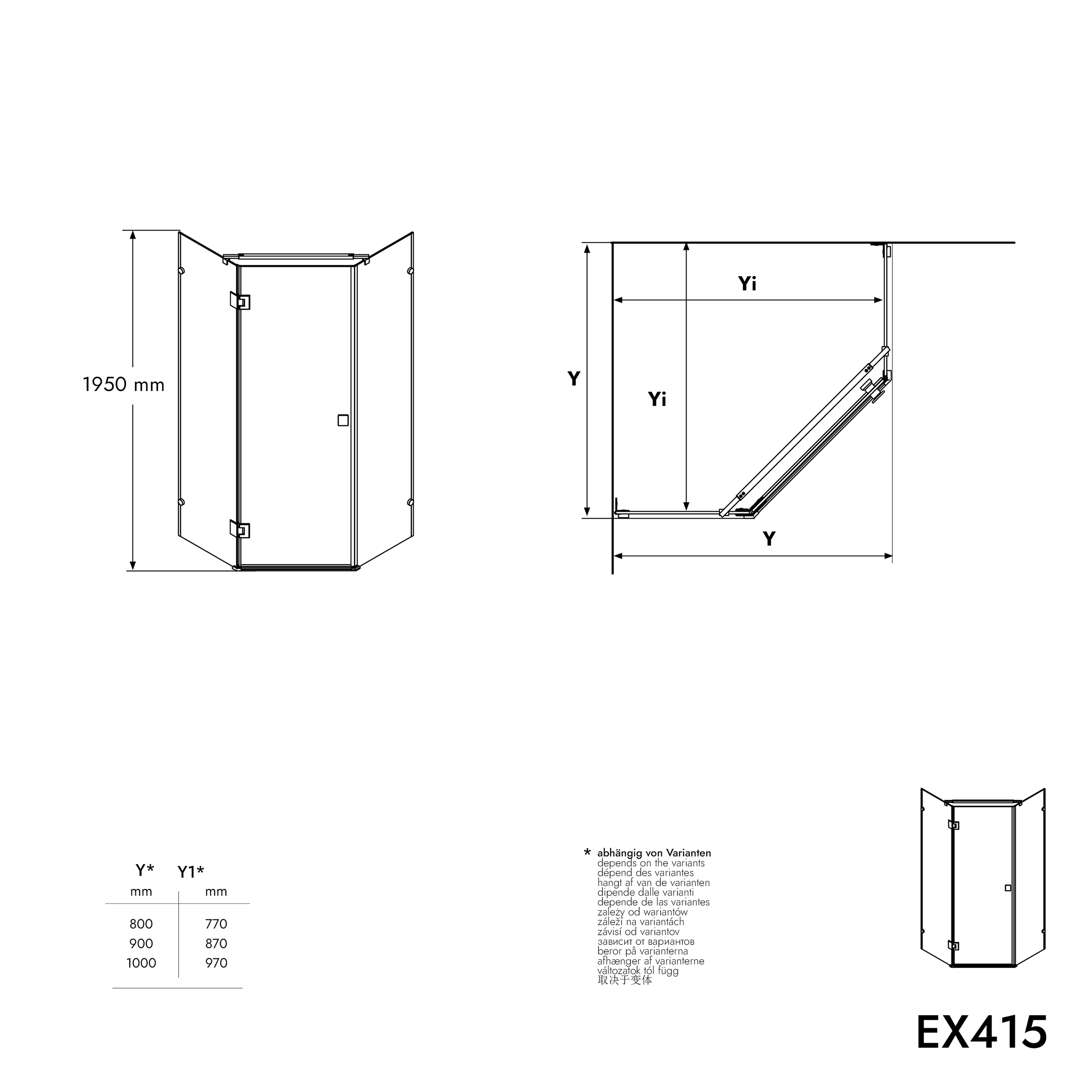 Vijfhoekige douchewand van echt glas NANO EX415 - 80 x 80 x 195 cm - met douchebak