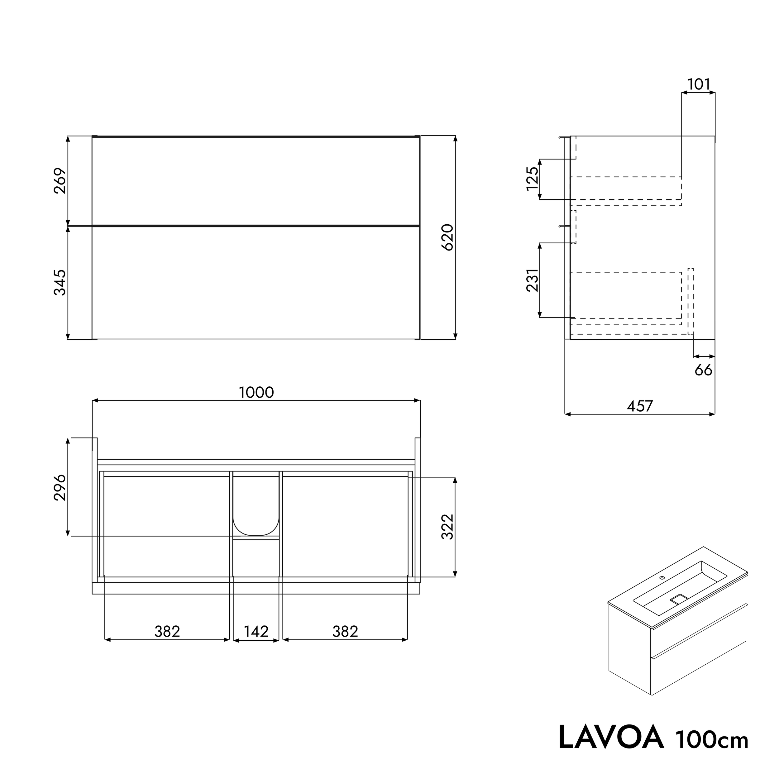 Badkamermeubel onderkast LAVOA 100 cm