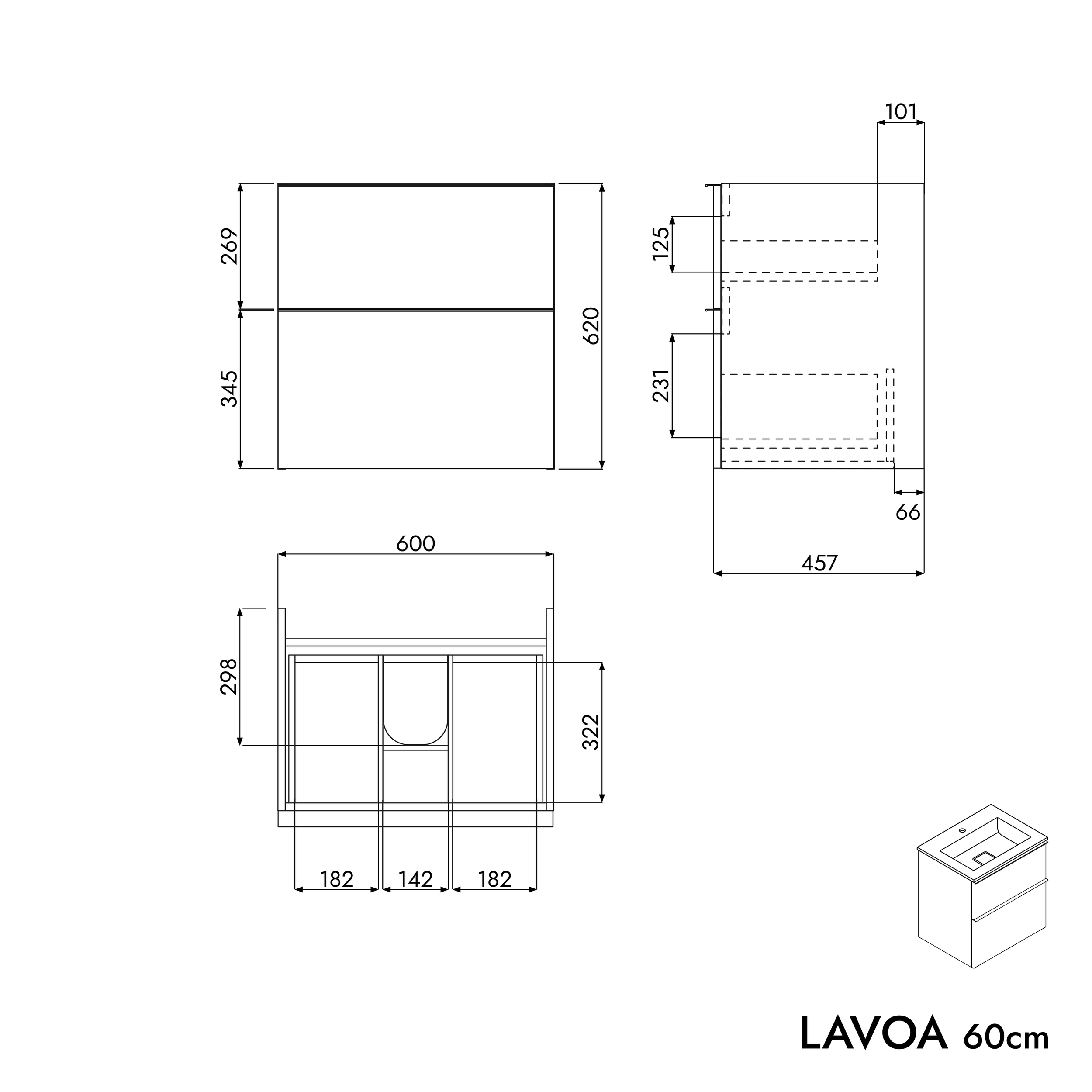 Badkamermeubel onderkast LAVOA 60 cm