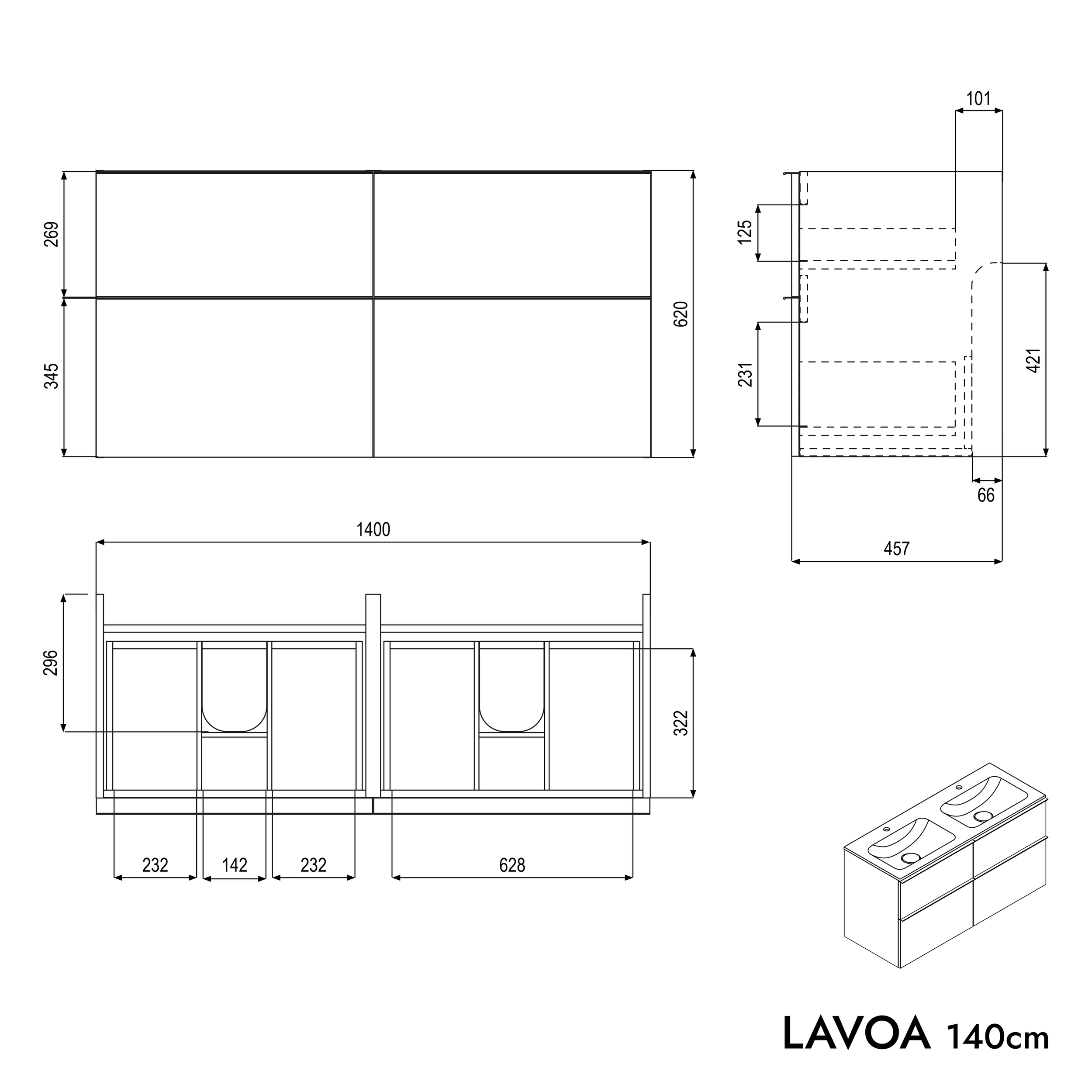 Badkamermeubel onderkast LAVOA 140