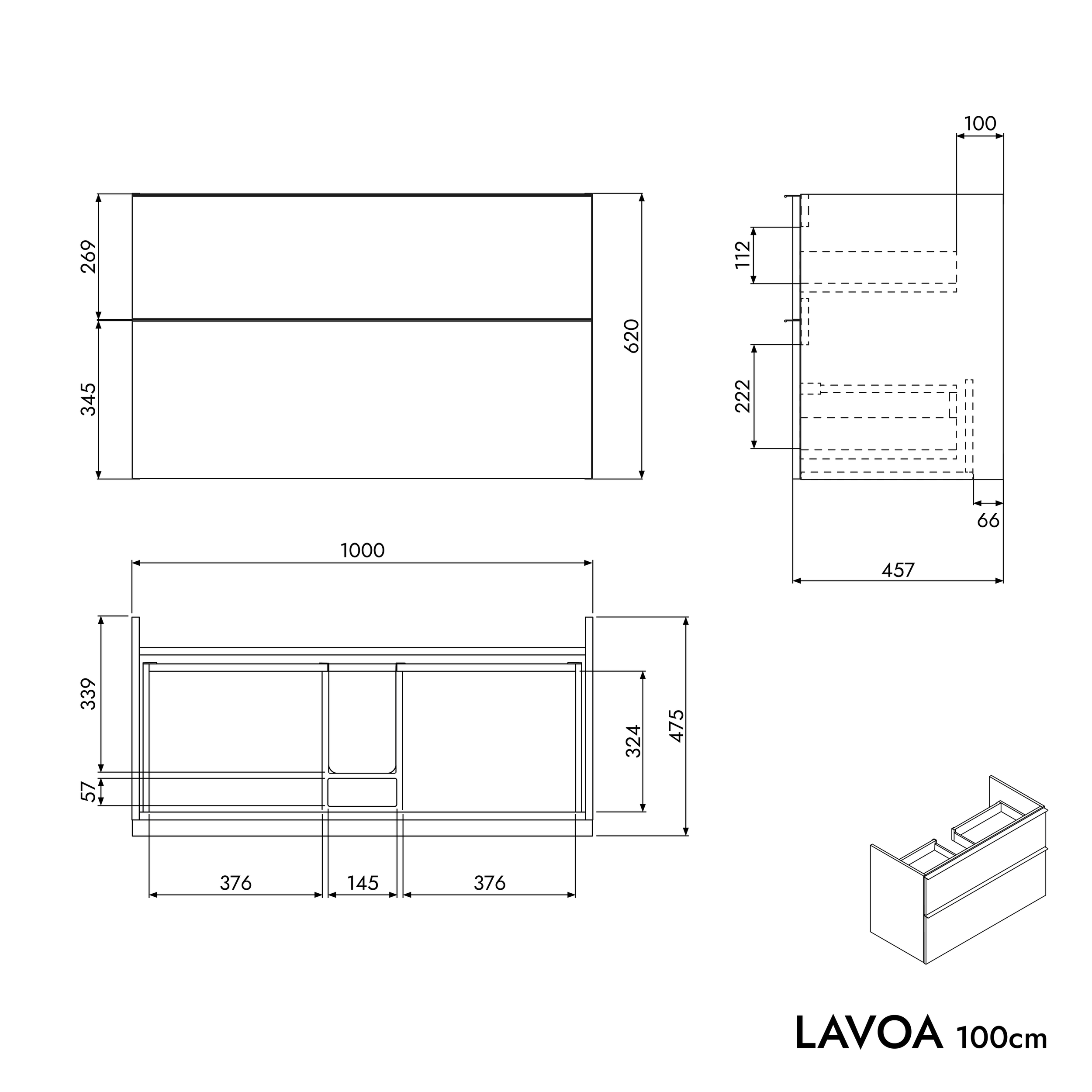 Badkamermeubel onderkast LAVOA 100 cm