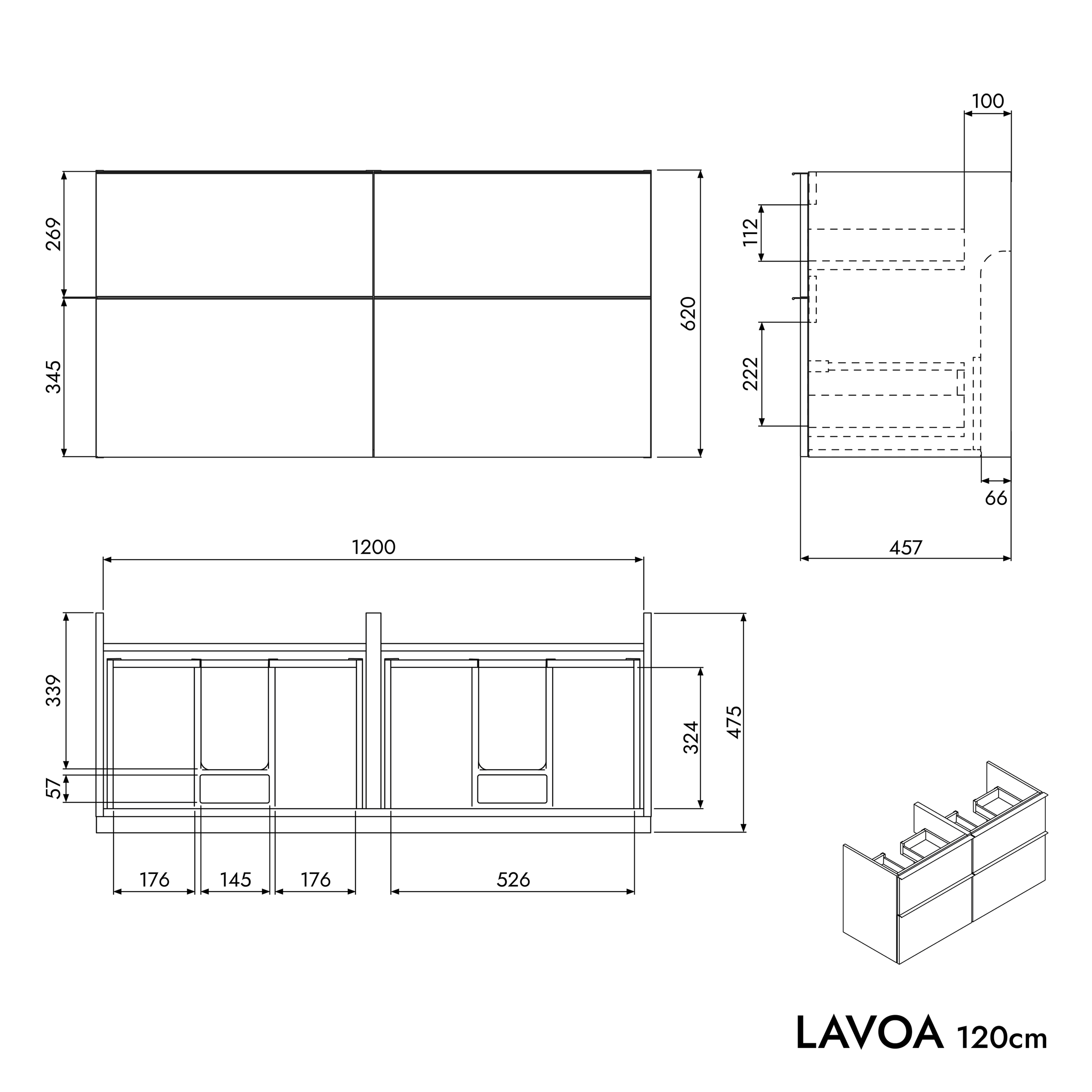 Badkamermeubel onderkast LAVOA 120 cm