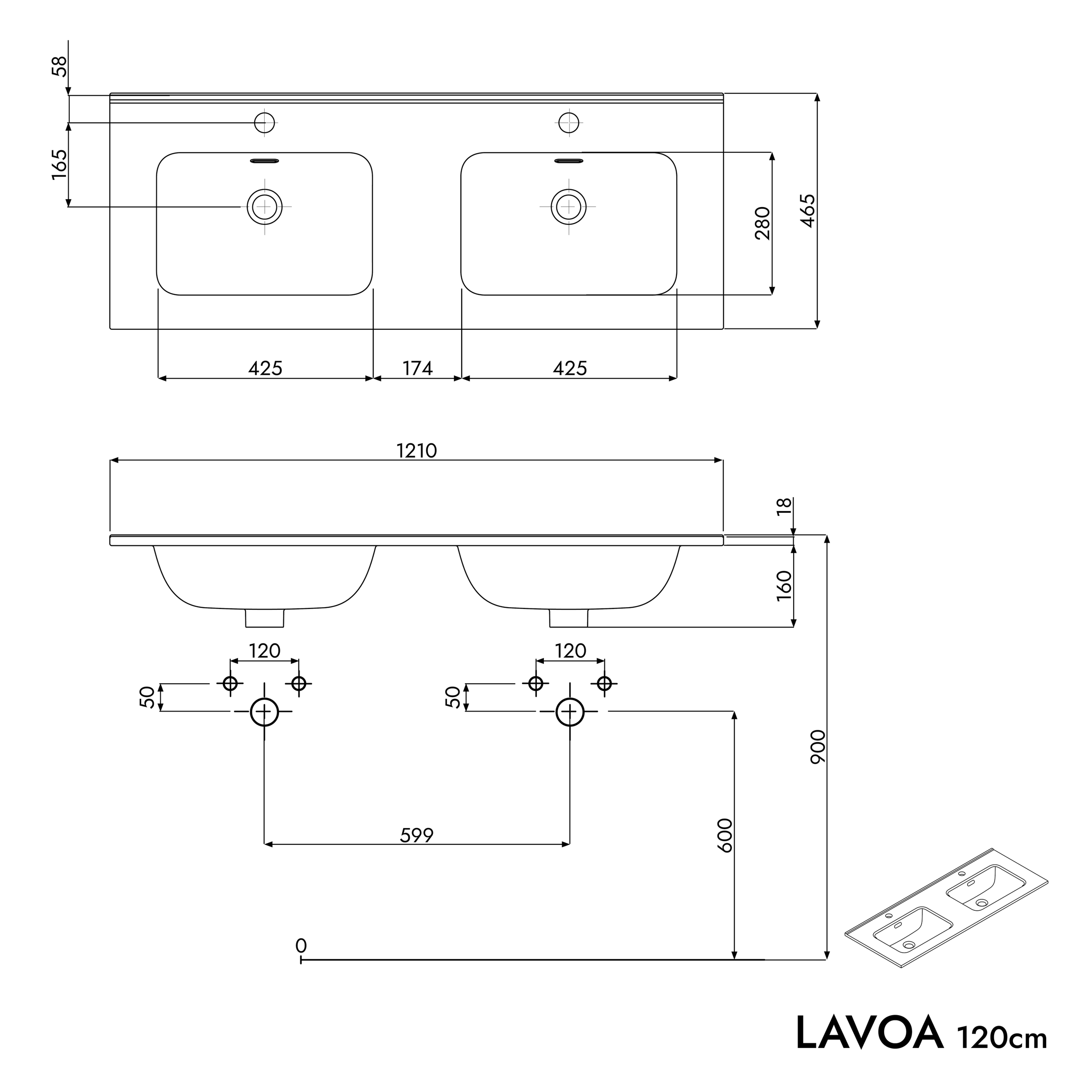 Badkamermeubel wastafelonderkast LAVOA 120cm