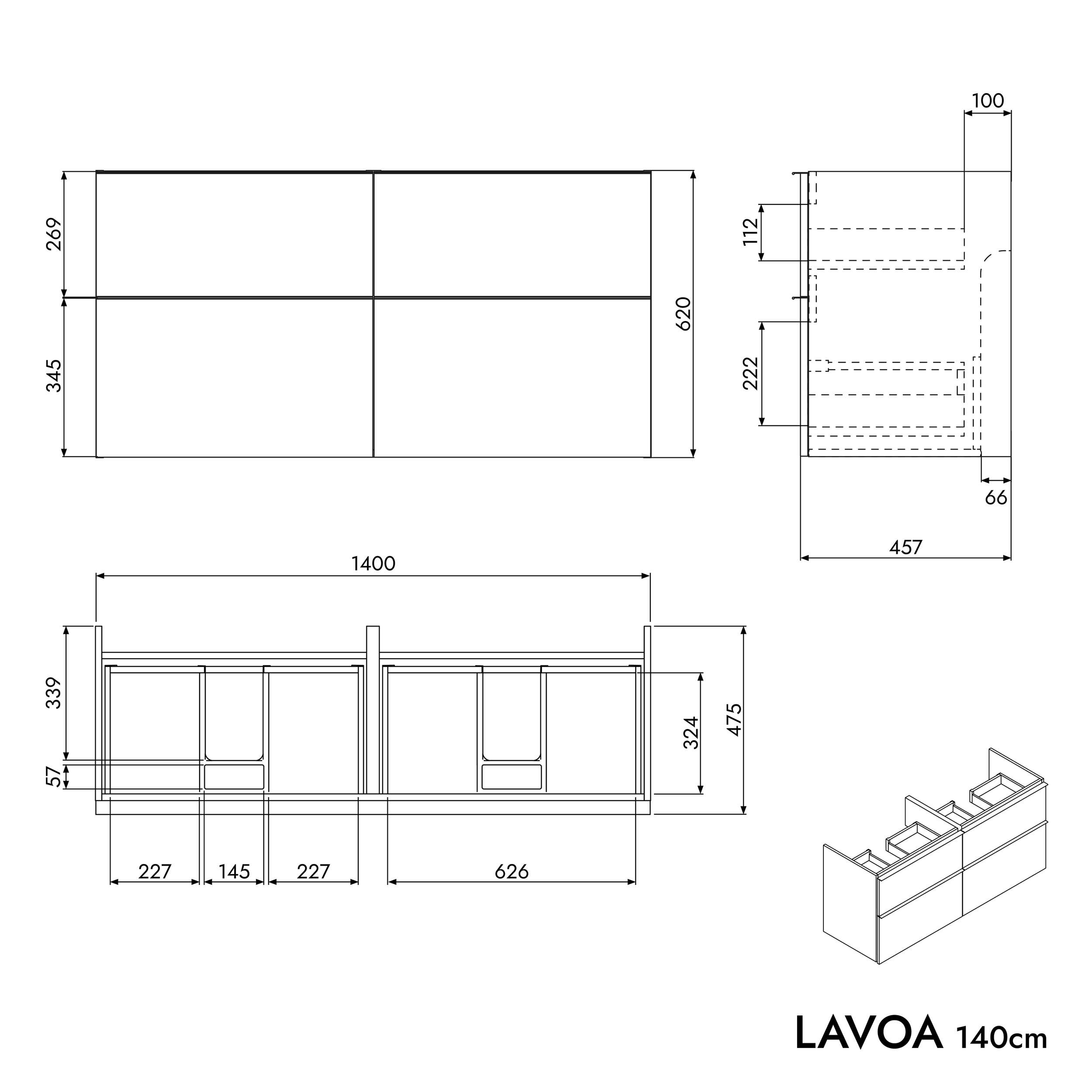Badkamermeubel onderkast LAVOA 140