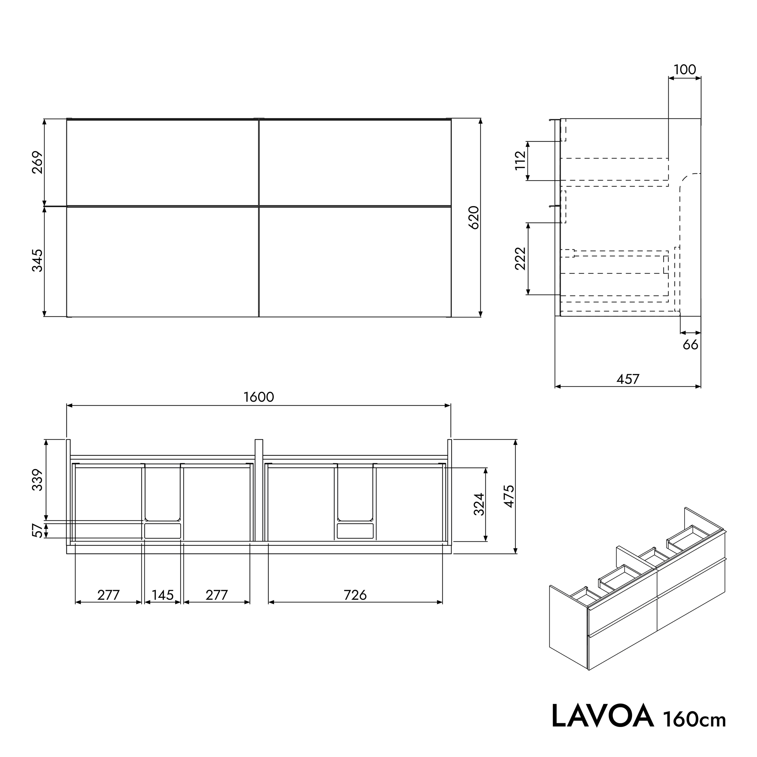 Badkamermeubel onderkast LAVOA 160 cm