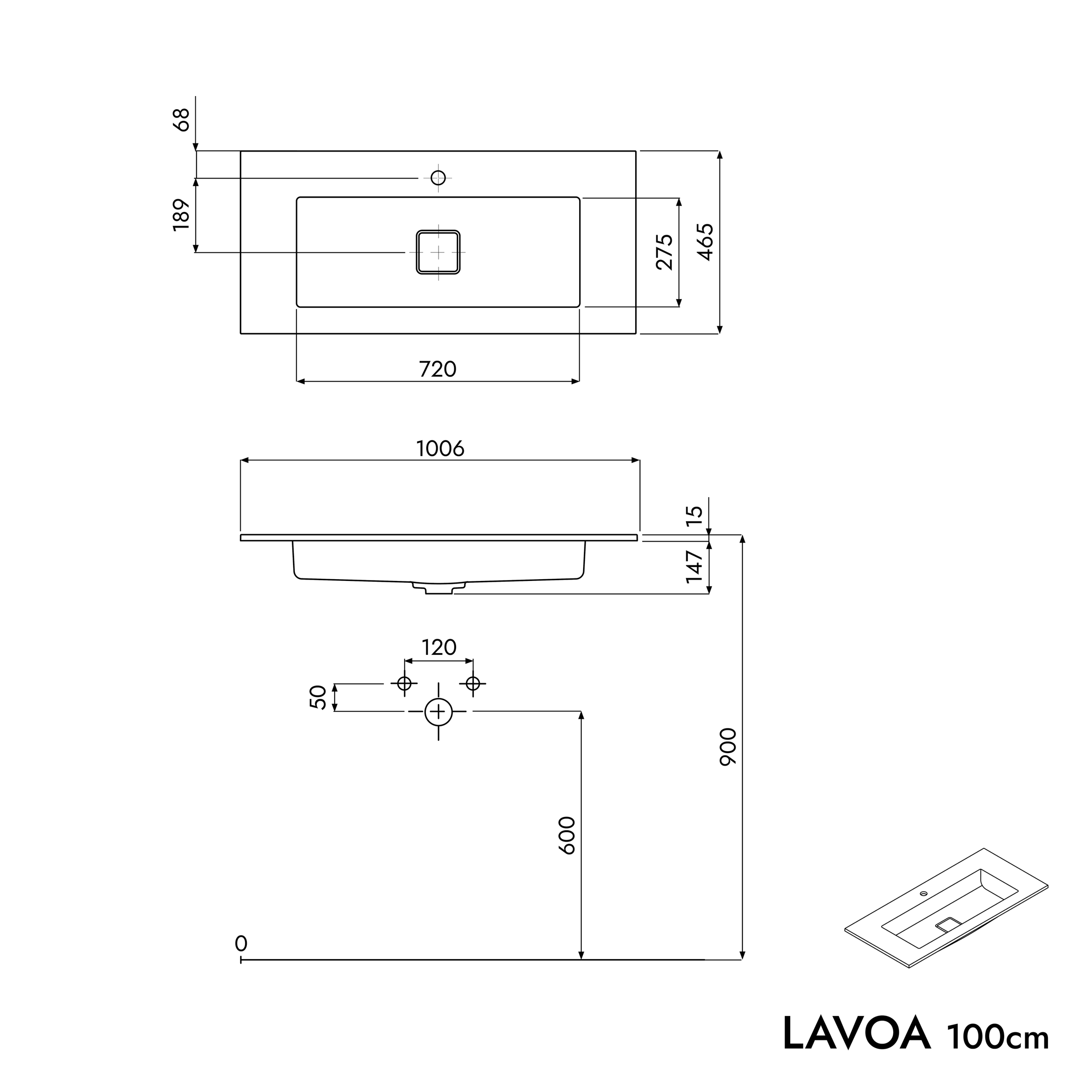 Badkamermeubel onderkast LAVOA 100 cm