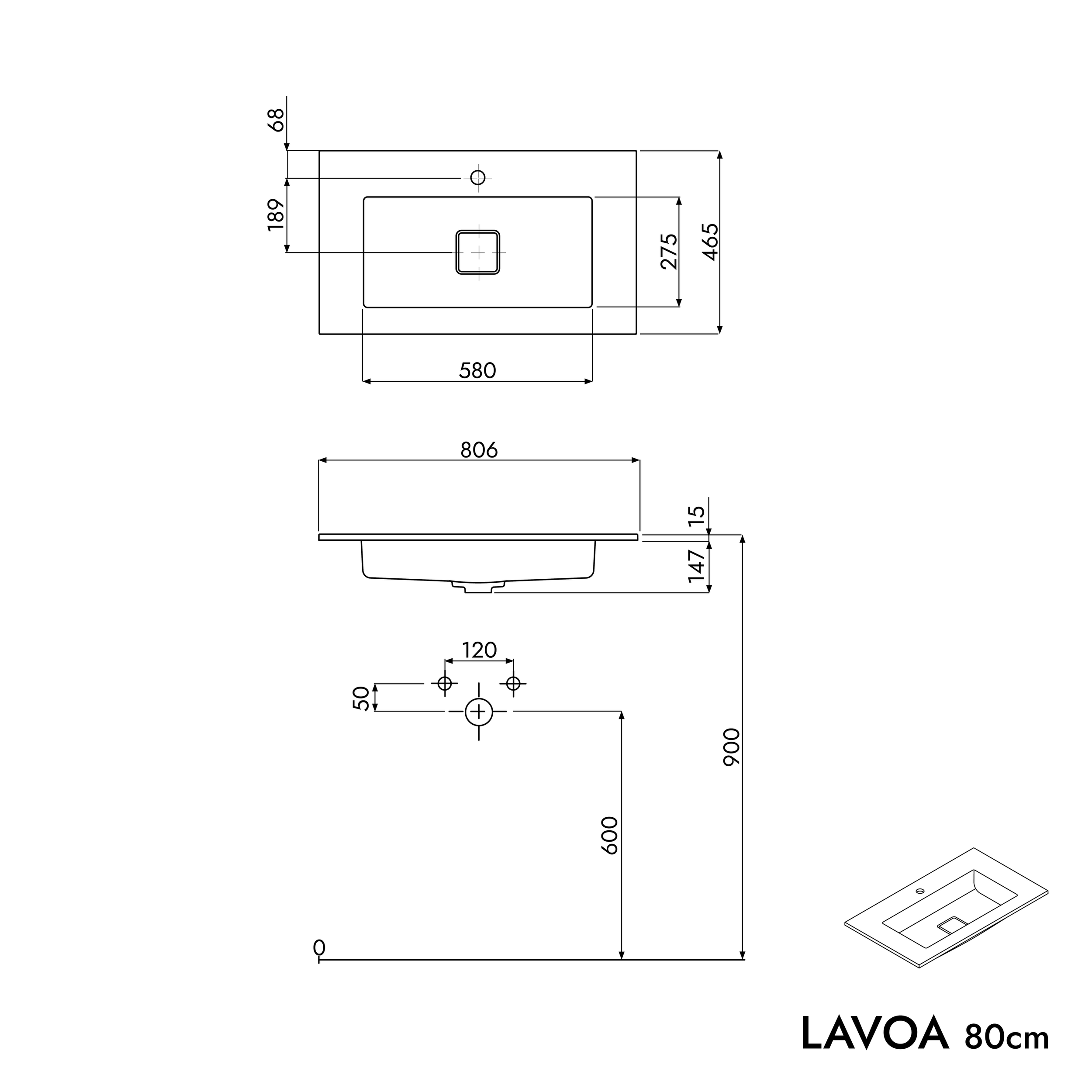 Badkamermeubel onderkast LAVOA 80 cm