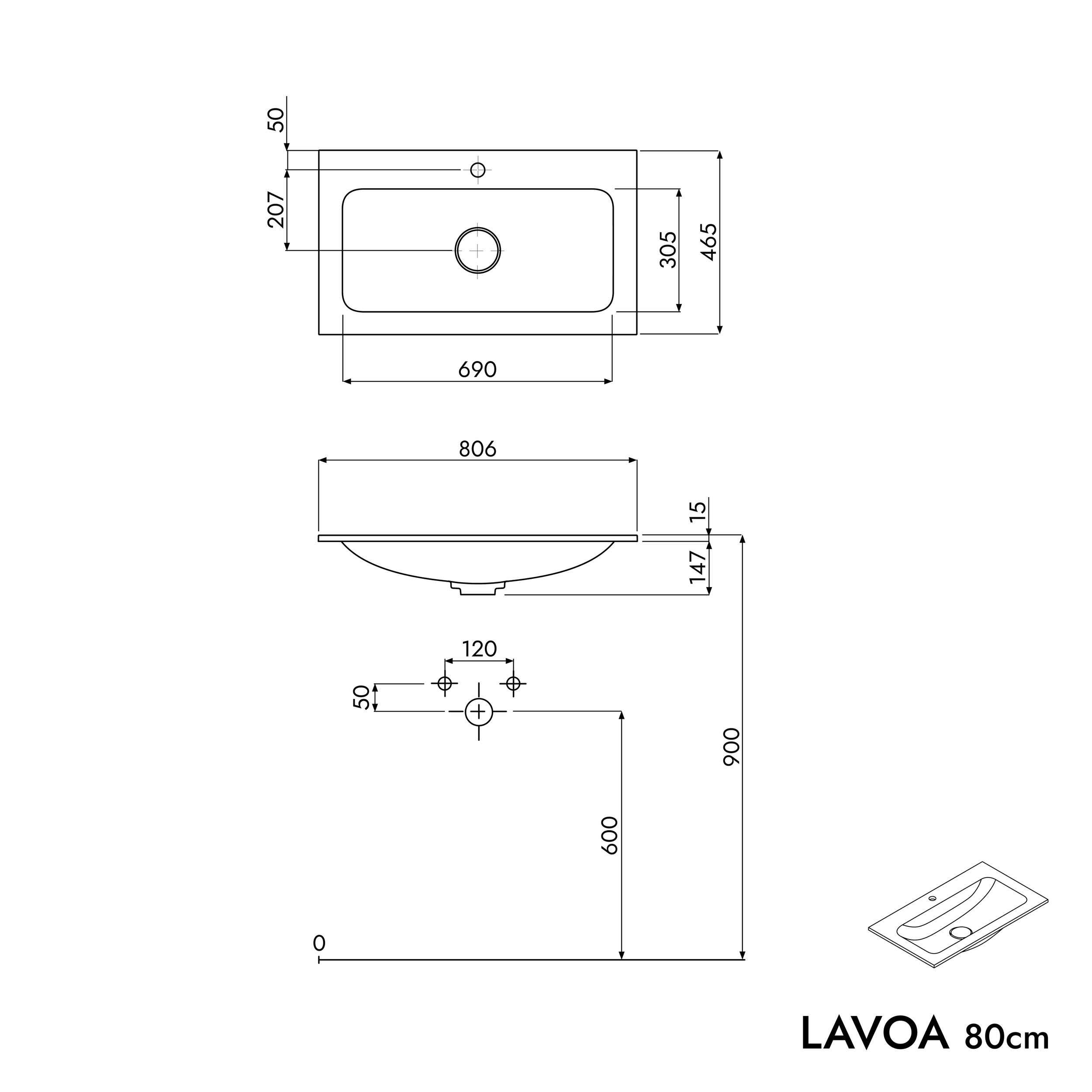 Badkamermeubel onderkast LAVOA 80 cm