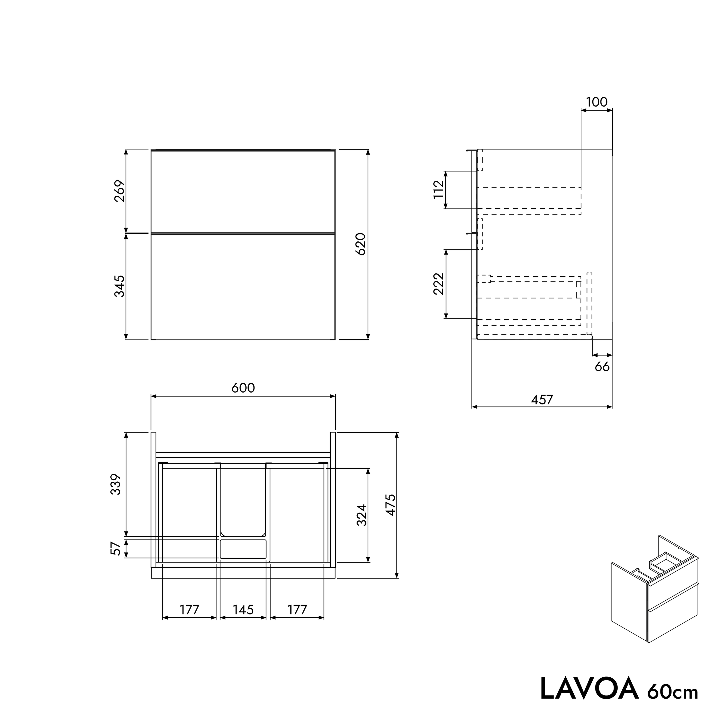 Badkamermeubel onderkast LAVOA 60 cm