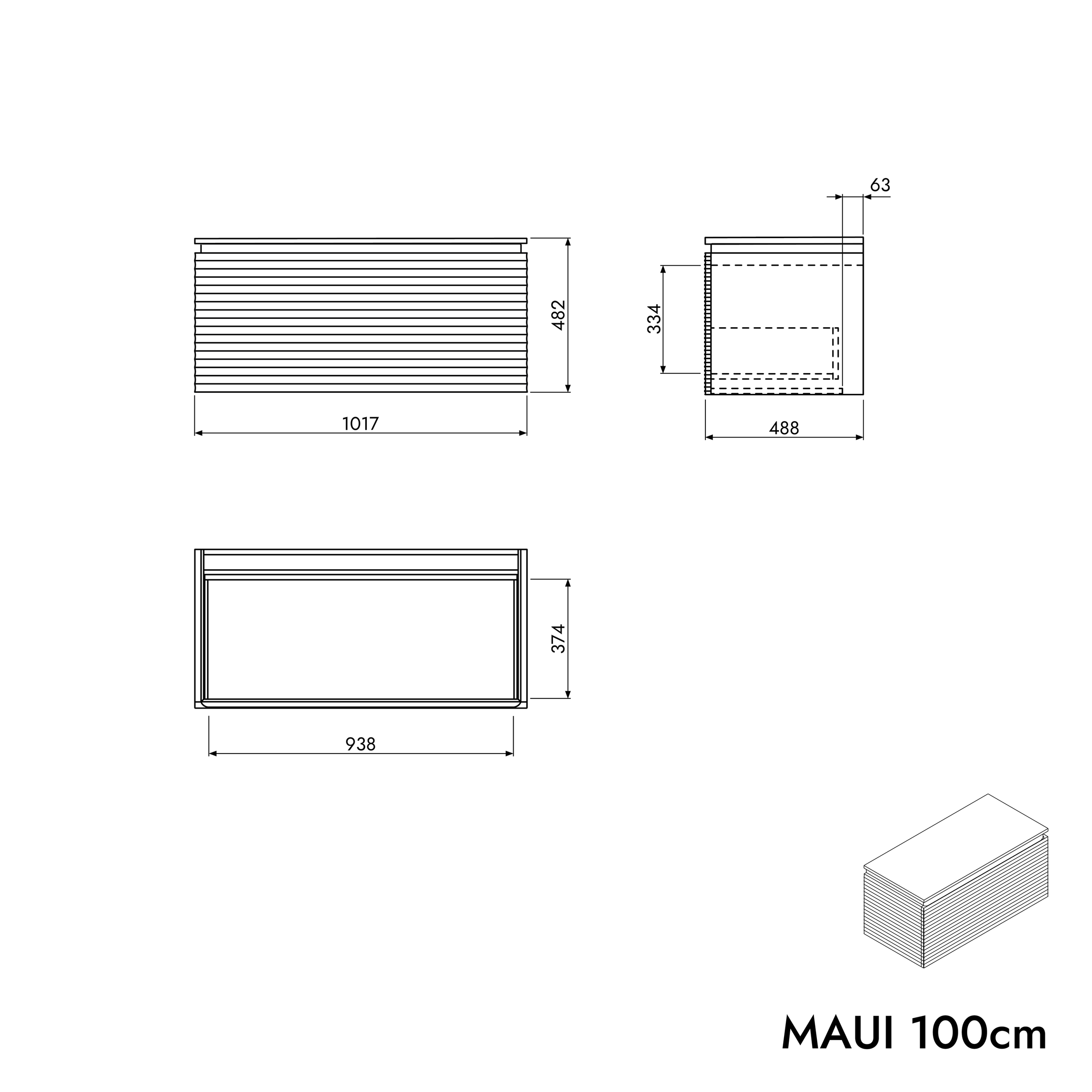Wastafelonderkast MAUI 100 cm