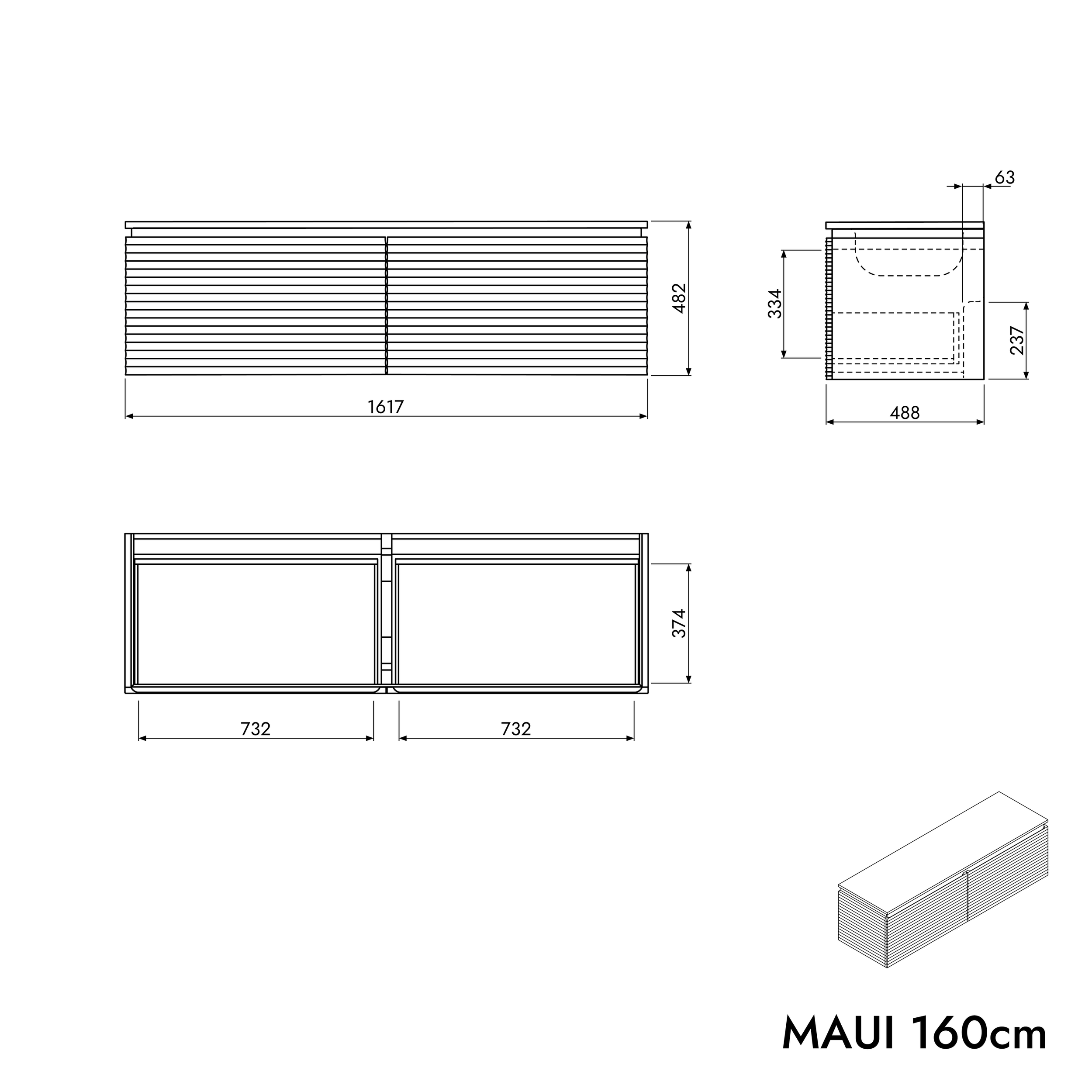 Wastafelonderkast MAUI 160 cm