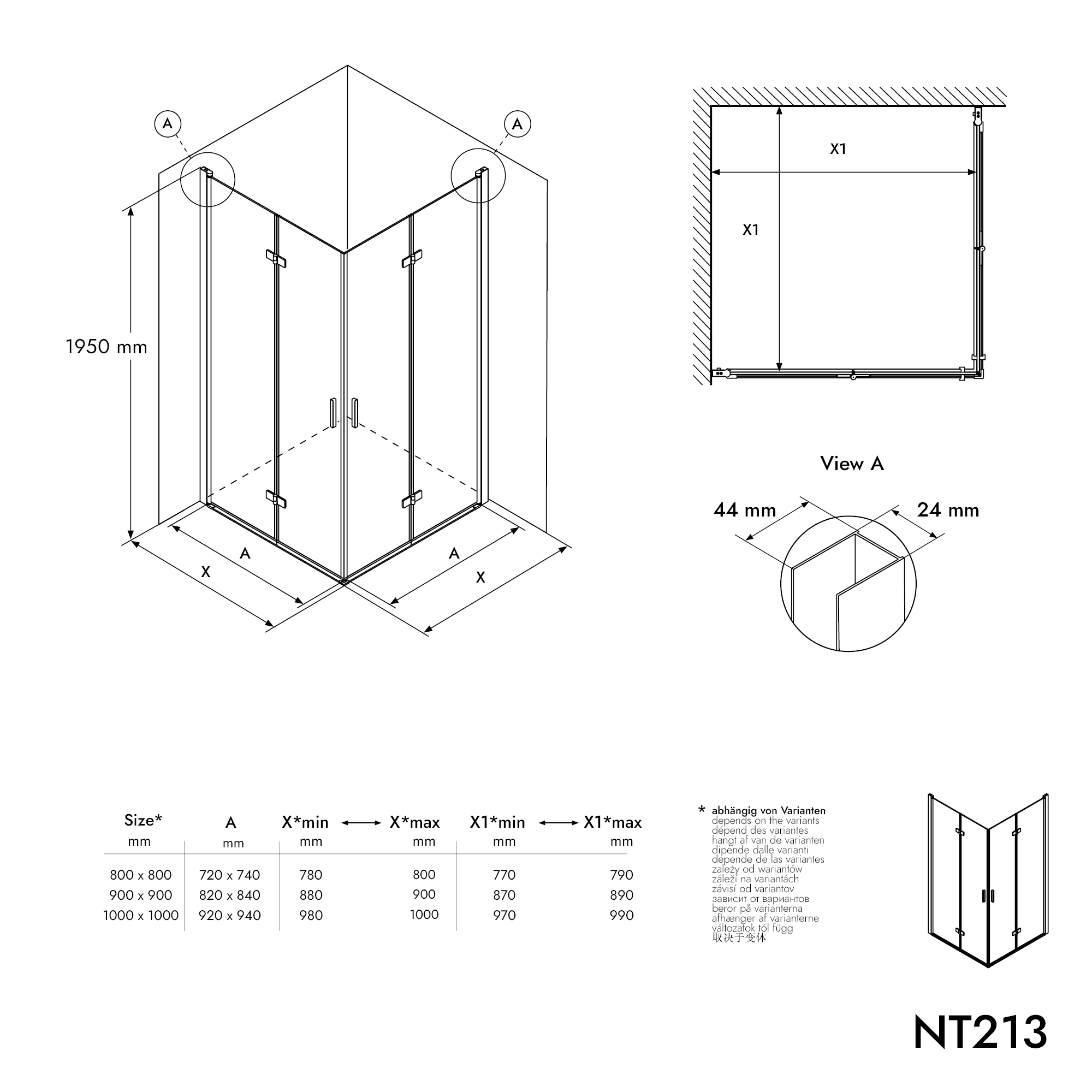 Hoekdouche met twee vouwdeuren NT213