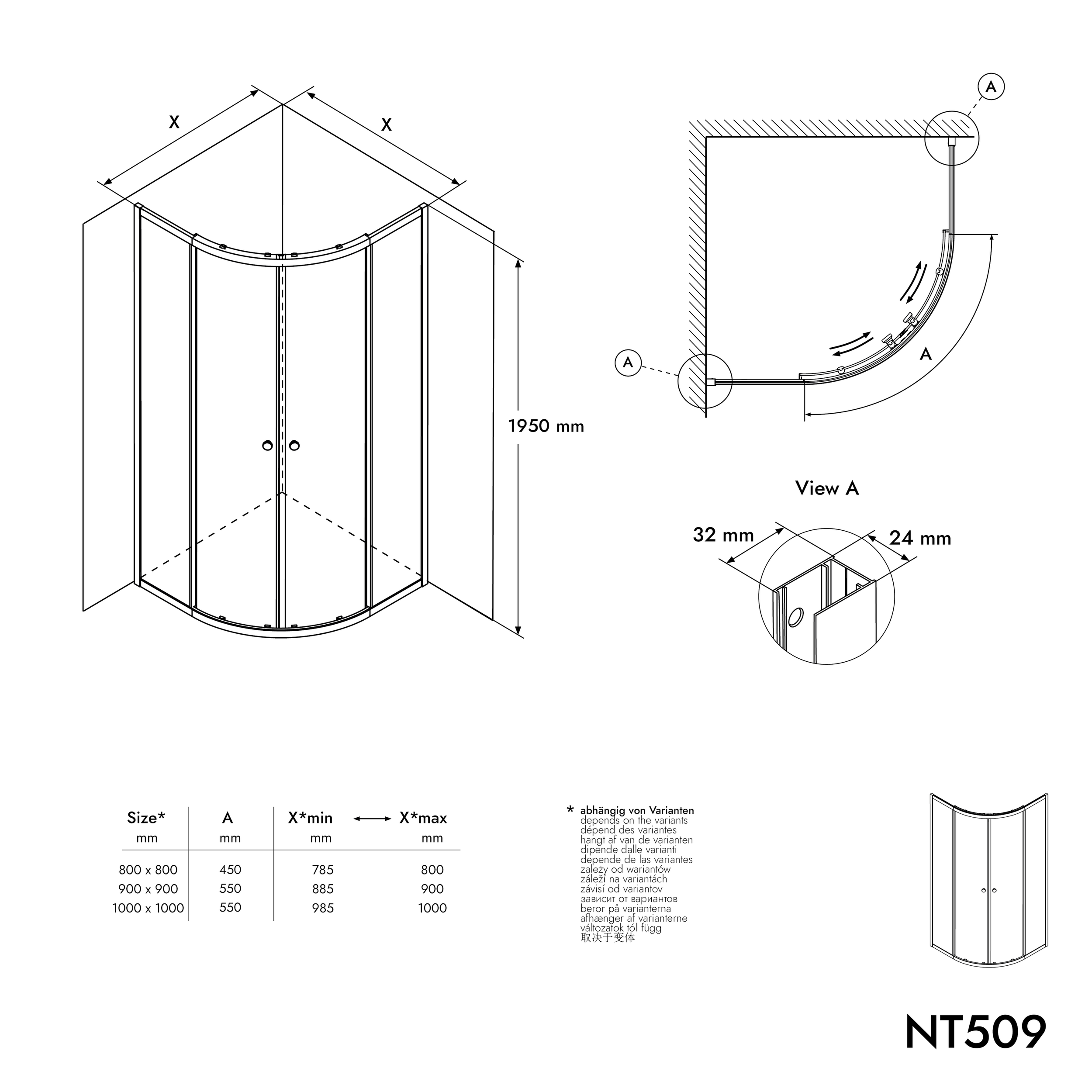 Ronde douche NT509 met schuifdeuren