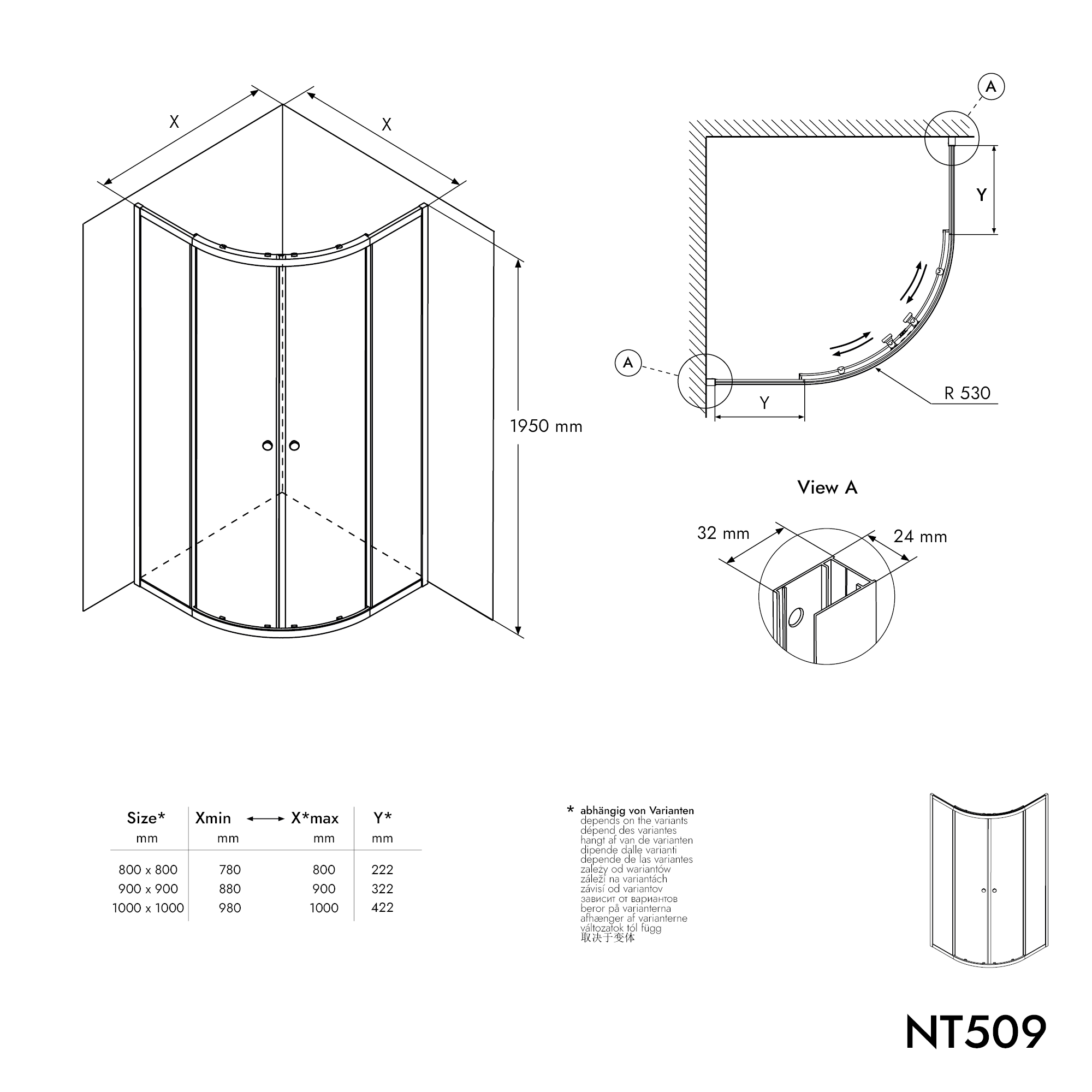 Ronde douche NT509 met schuifdeuren