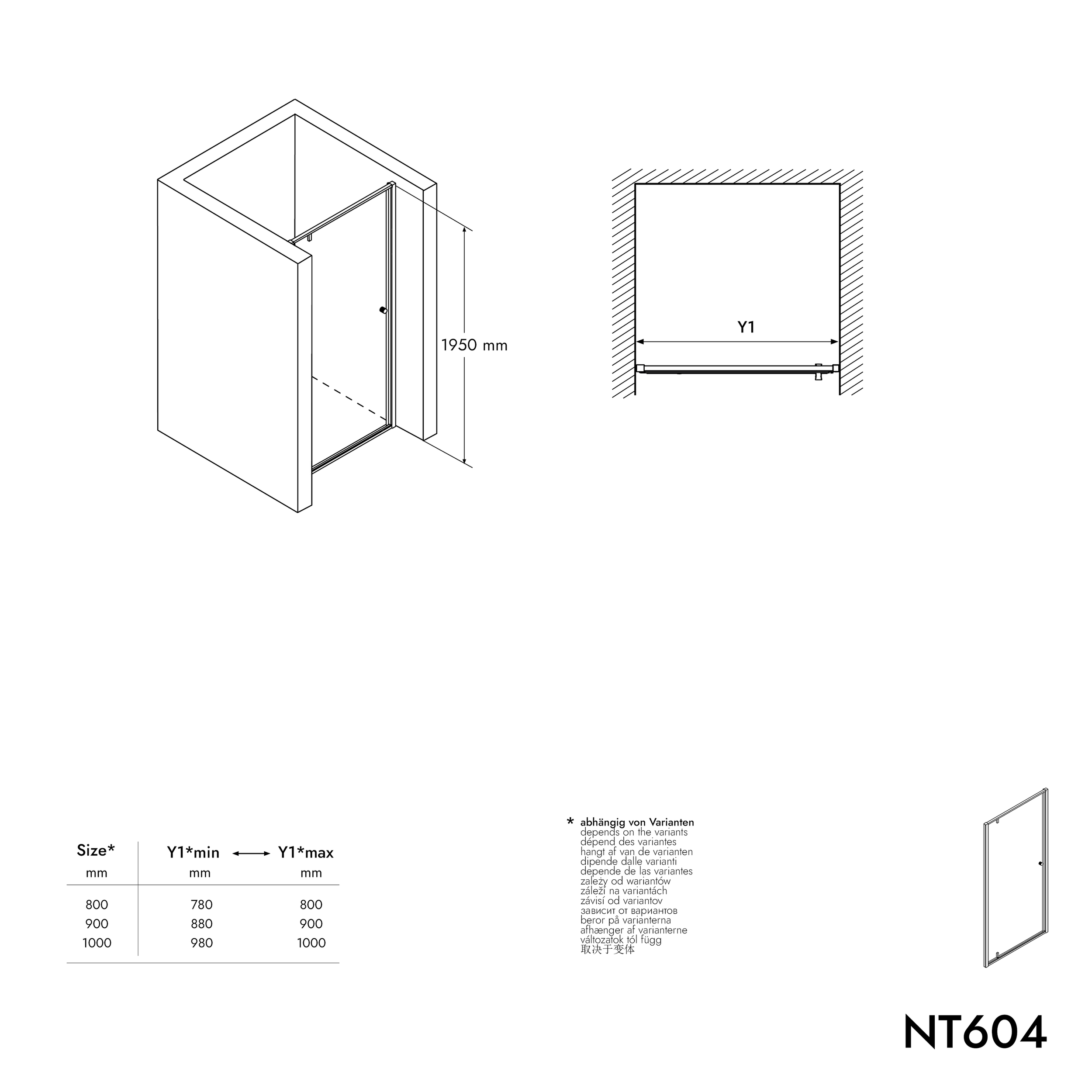 Nisdouche met draaideur NT604 FLEX - 6 mm nano helder glas - profielkleur instelbaar