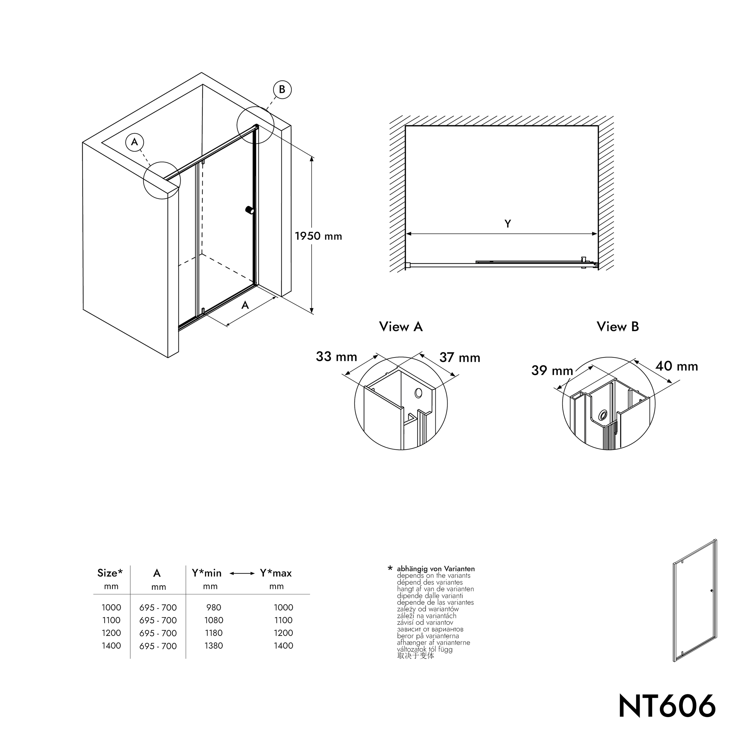 Inbouwdouche met Draaideur op vast paneel NT606 - FLEX