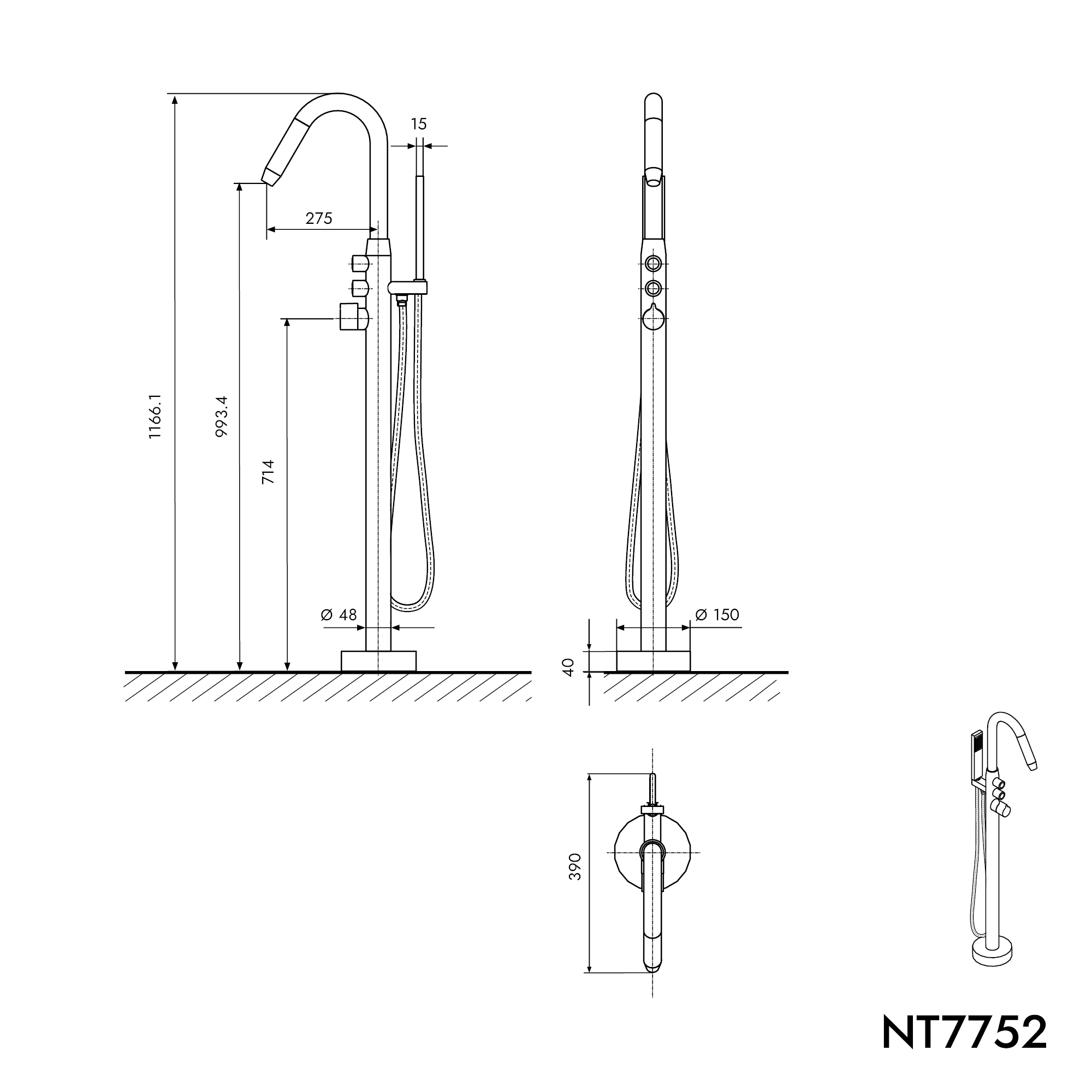 Vrijstaande badmengkraan NT7752