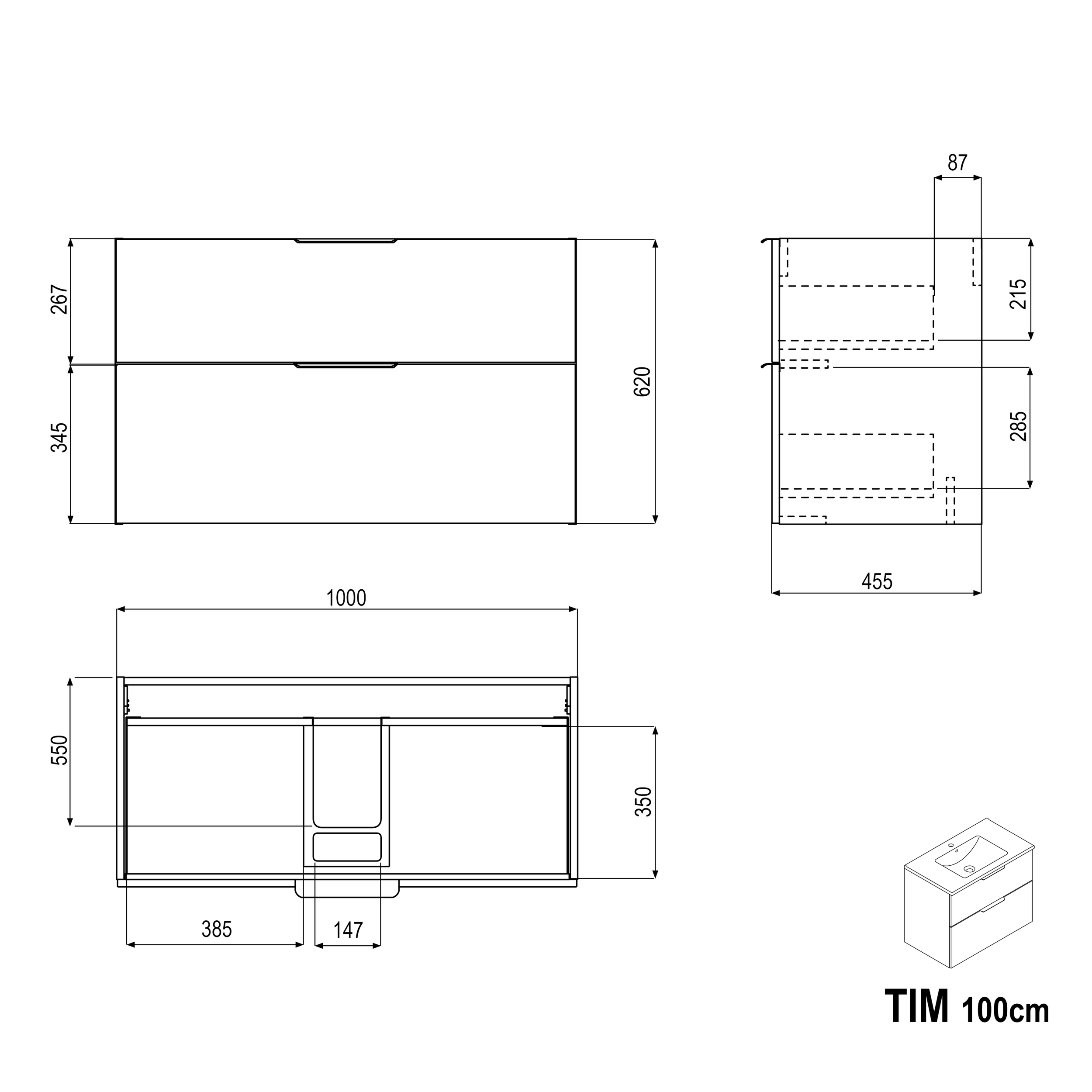 Badmeubelset TIM 100 cm met wastafel