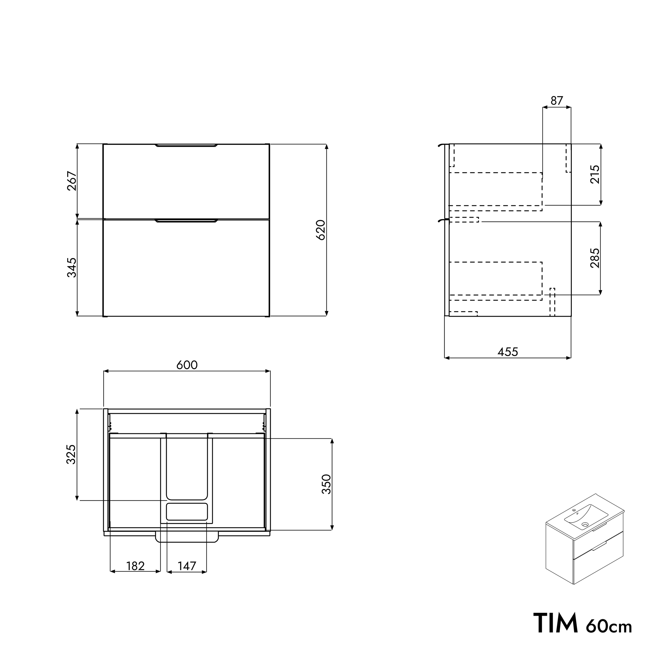 Wastafelonderkast TIM 60 cm
