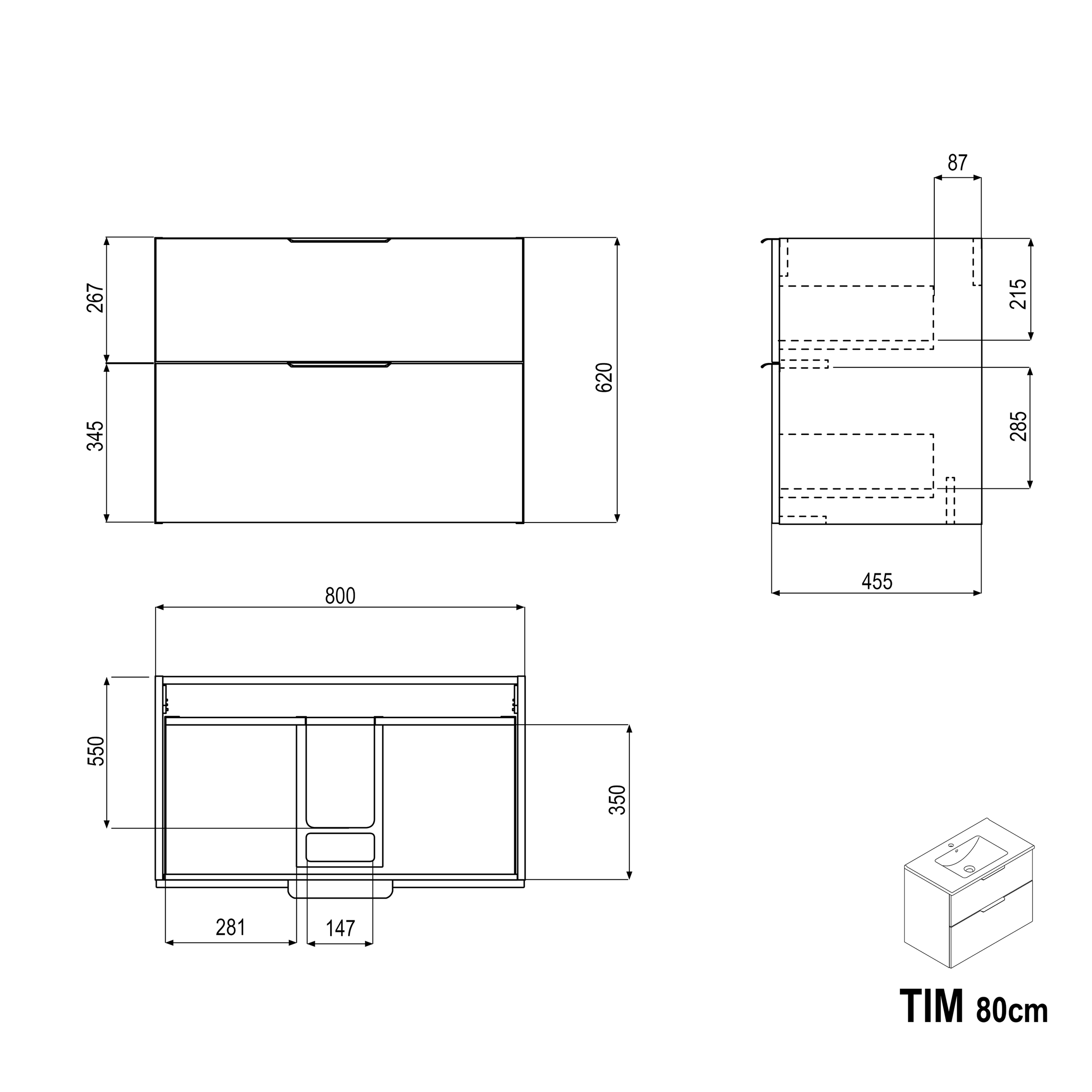 Wastafelonderkast TIM 80 cm