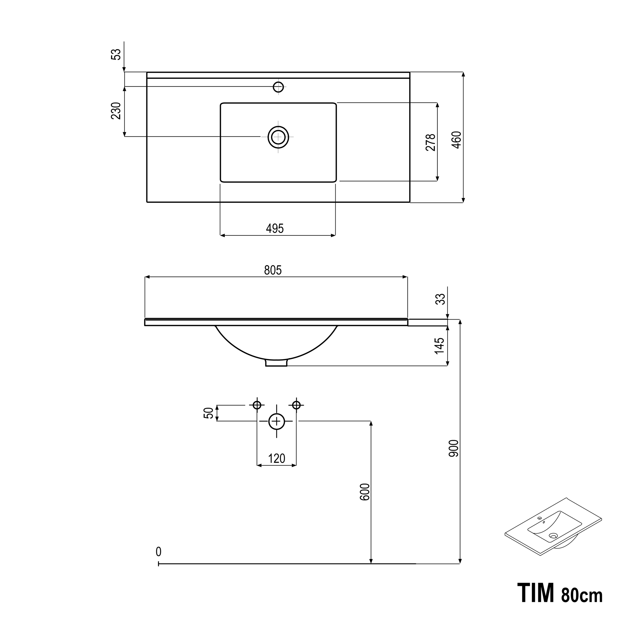Wastafelonderkast TIM 80 cm