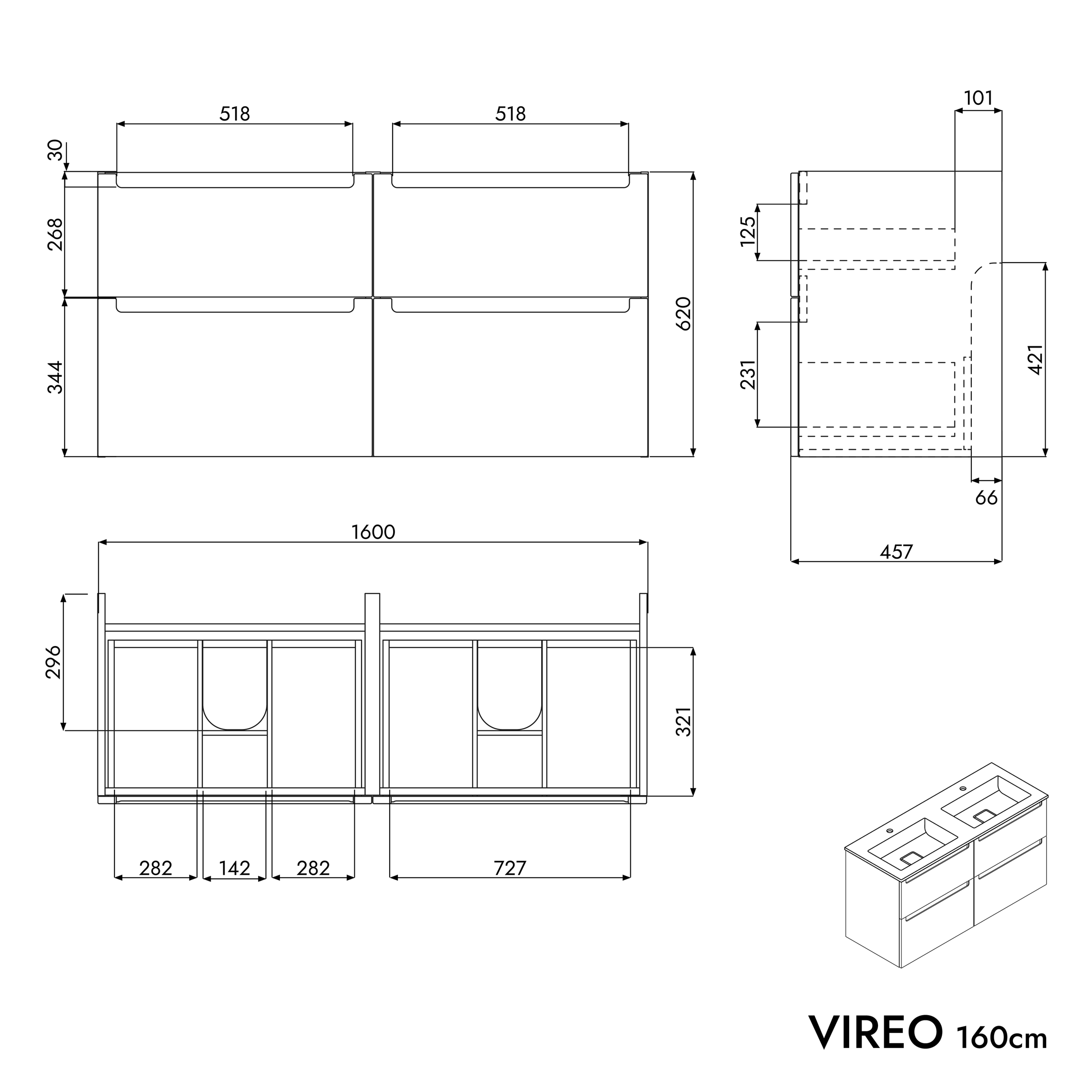 Badkamermeubel onderkast VIREO 160 cm