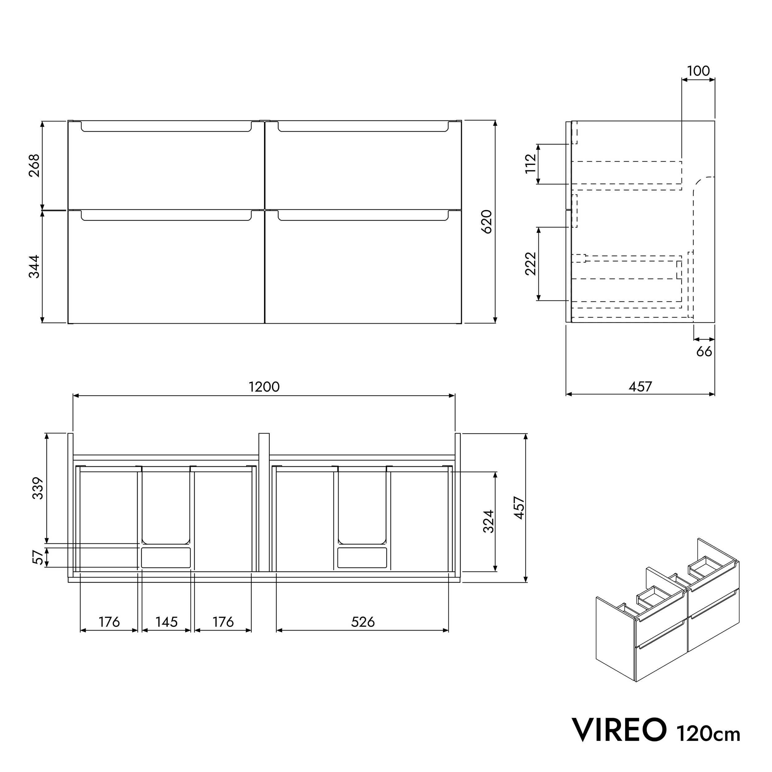Badkamermeubel onderkast  VIREO 120 cm 