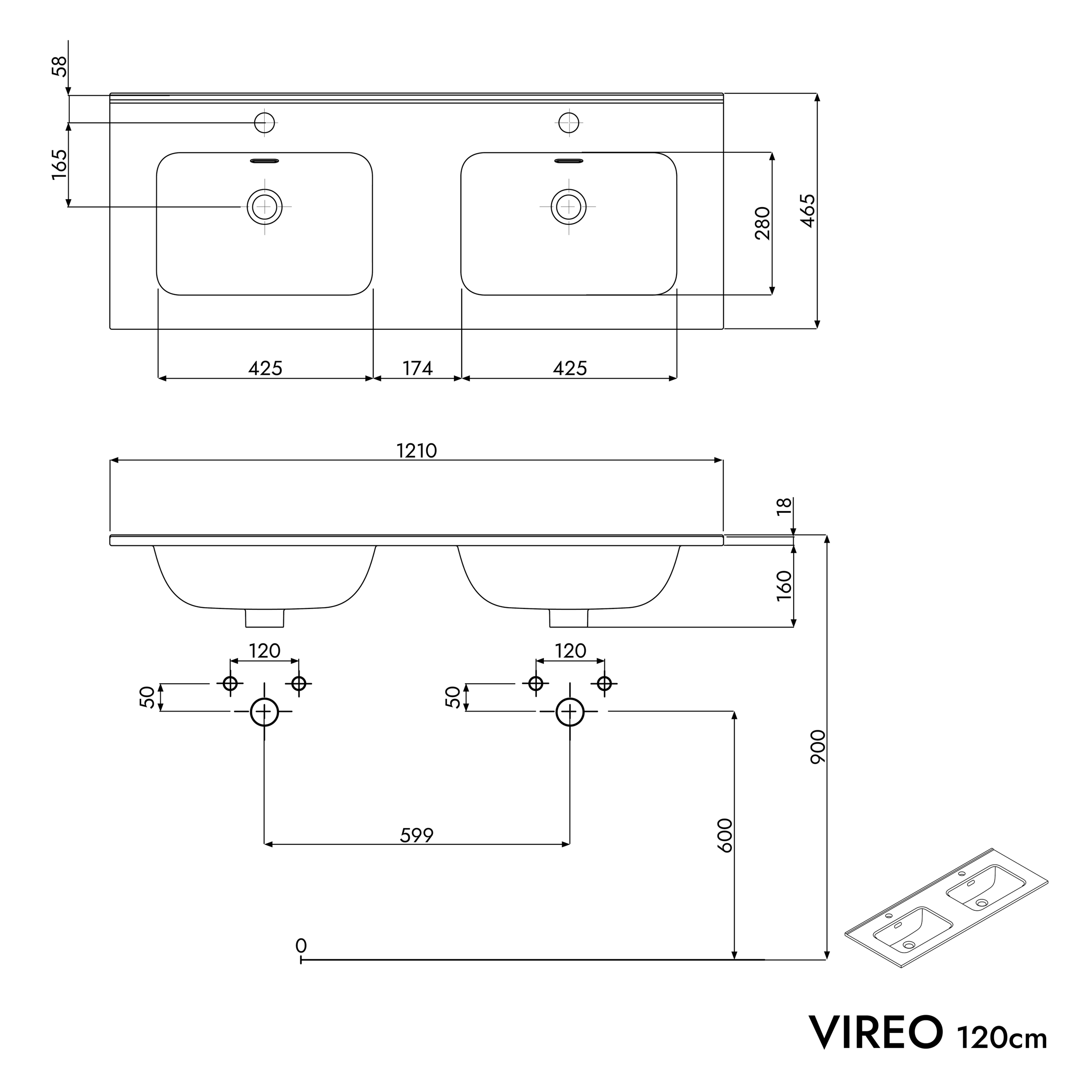 Badmeubelset VIREO 120 cm met dubbele wastafel