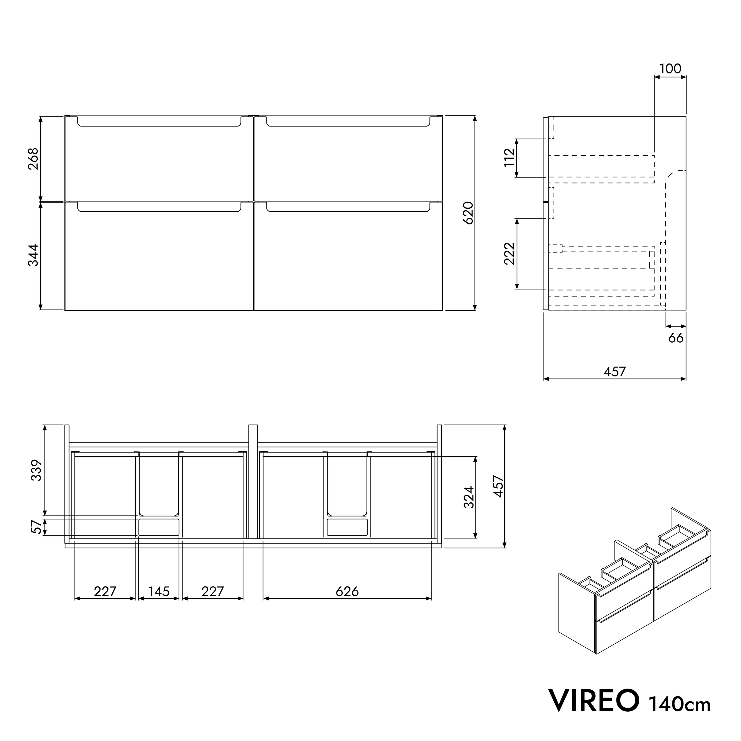 Badkamermeubel wastafelmeubel VIREO 140 cm 