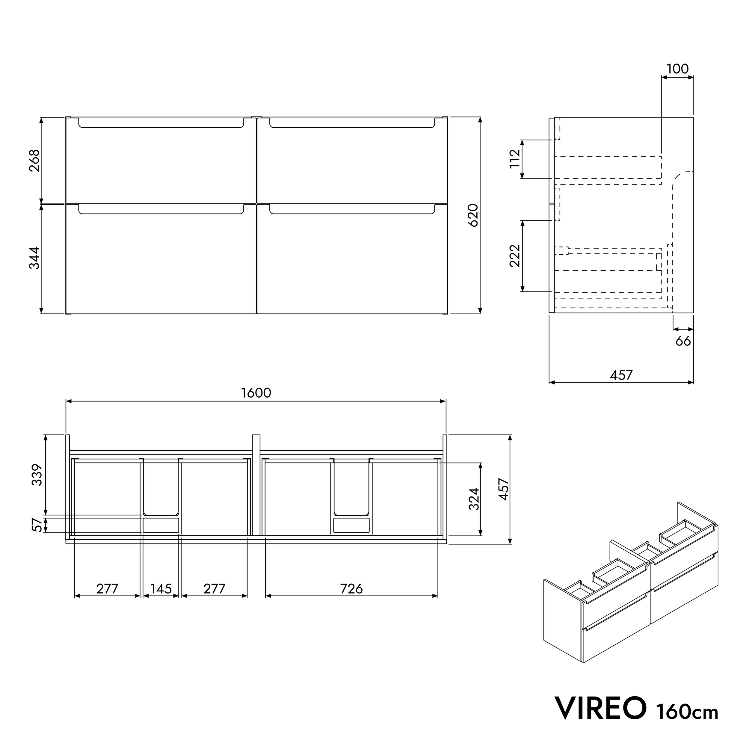 Badkamermeubel wastafelonderkast VIREO 160 cm