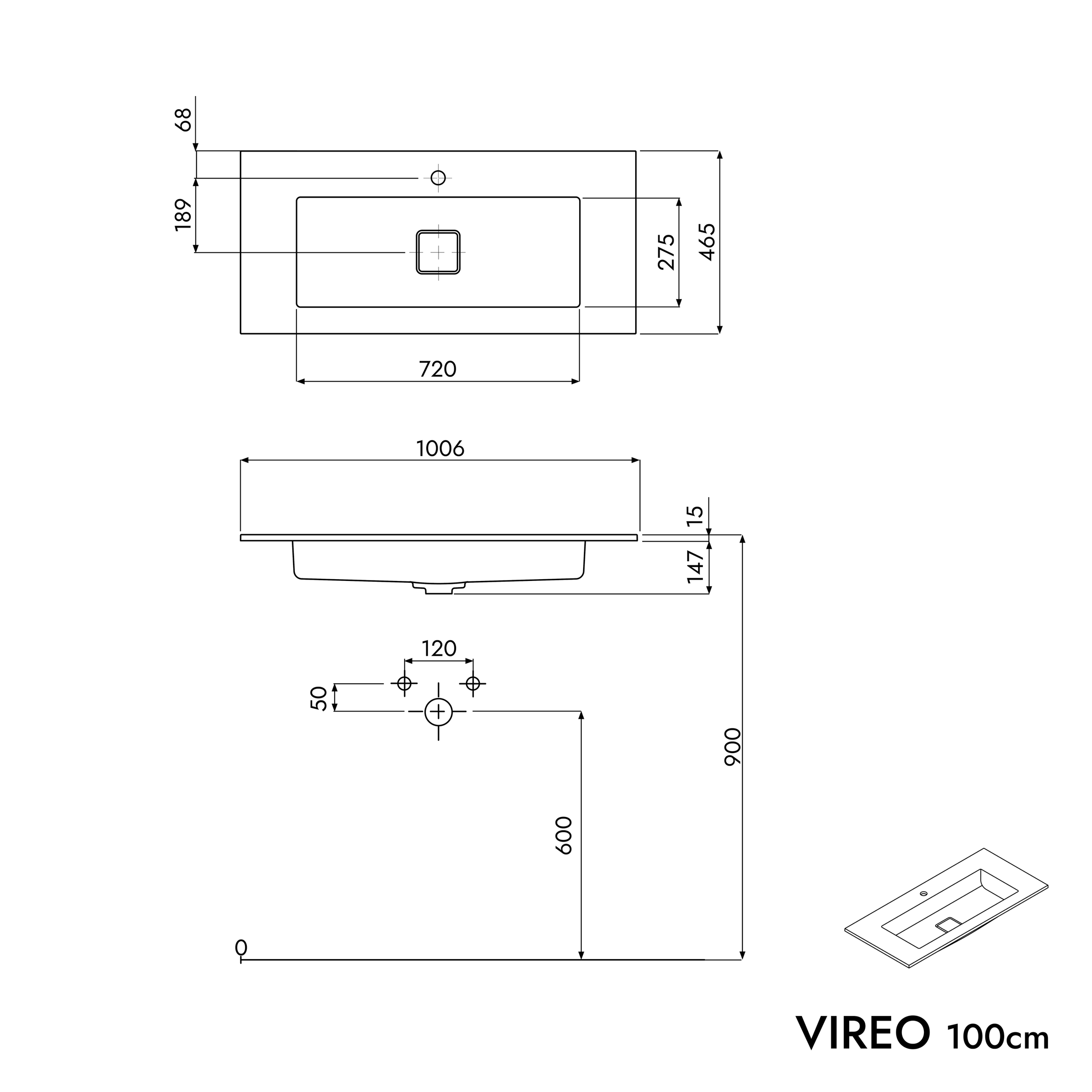 Wastafel onderkast VIREO 100 cm