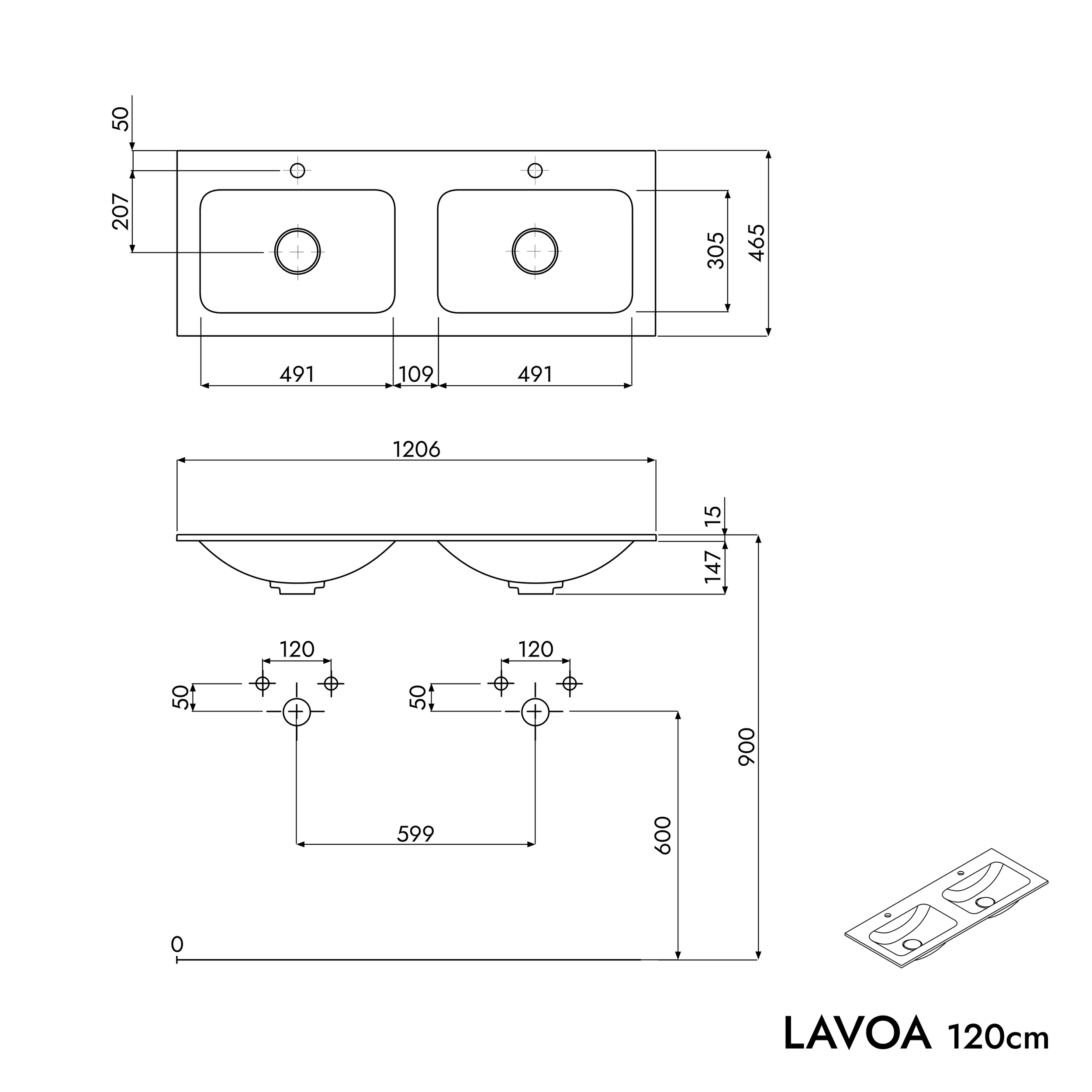 Badkamermeubel wastafelonderkast LAVOA 120 cm