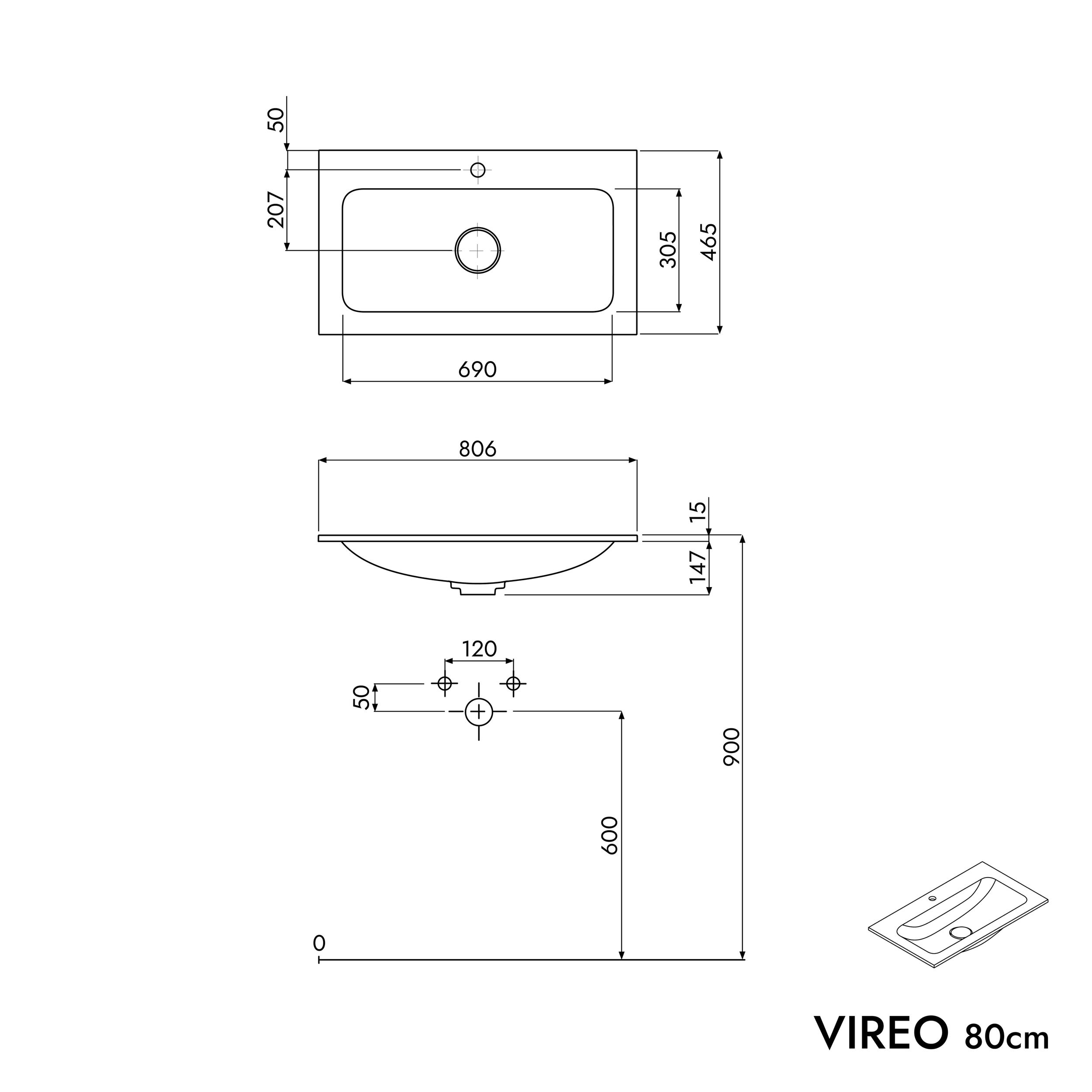 Badkamermeubel onderkast VIREO 80 cm