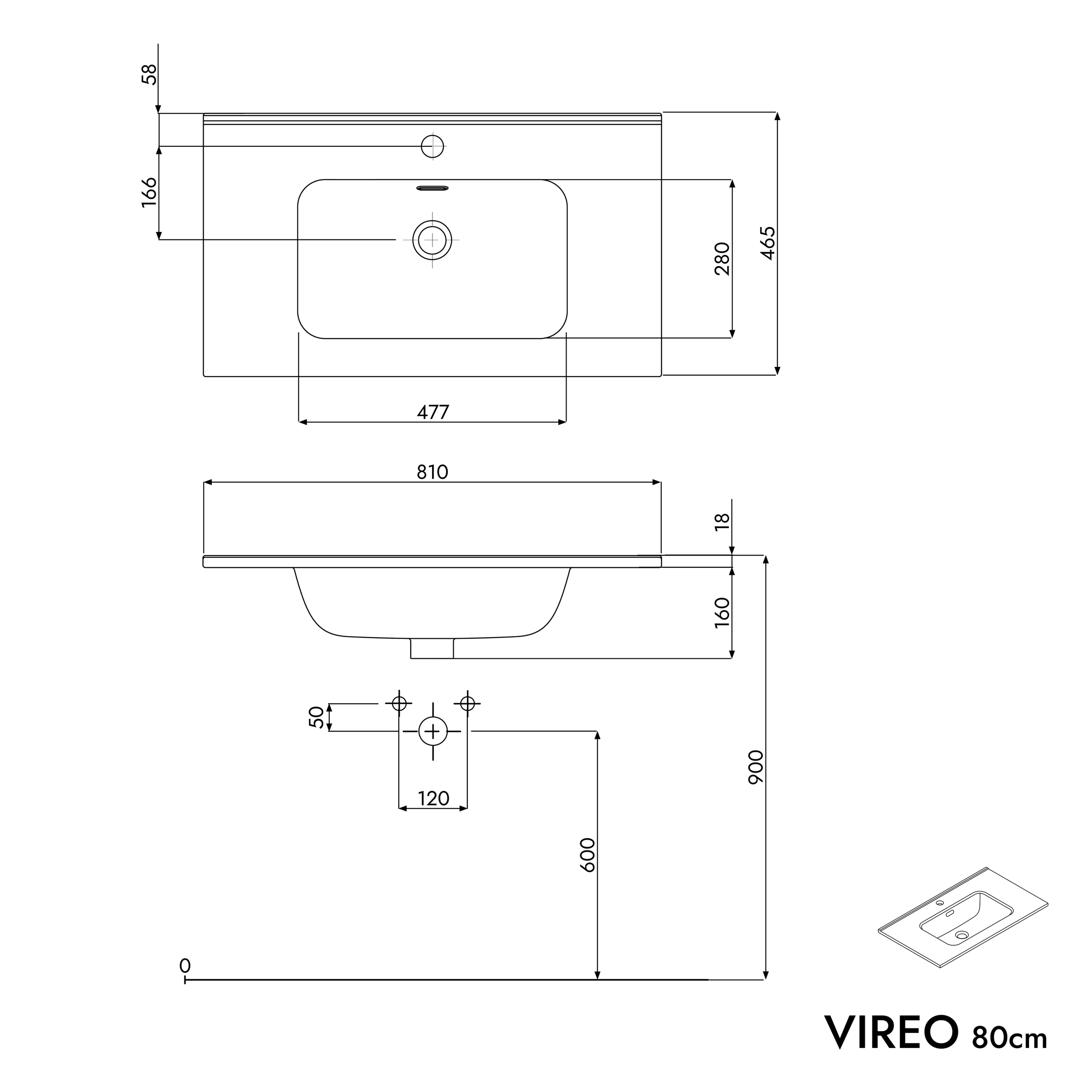 Wastafelonderkast VIREO 80 cm