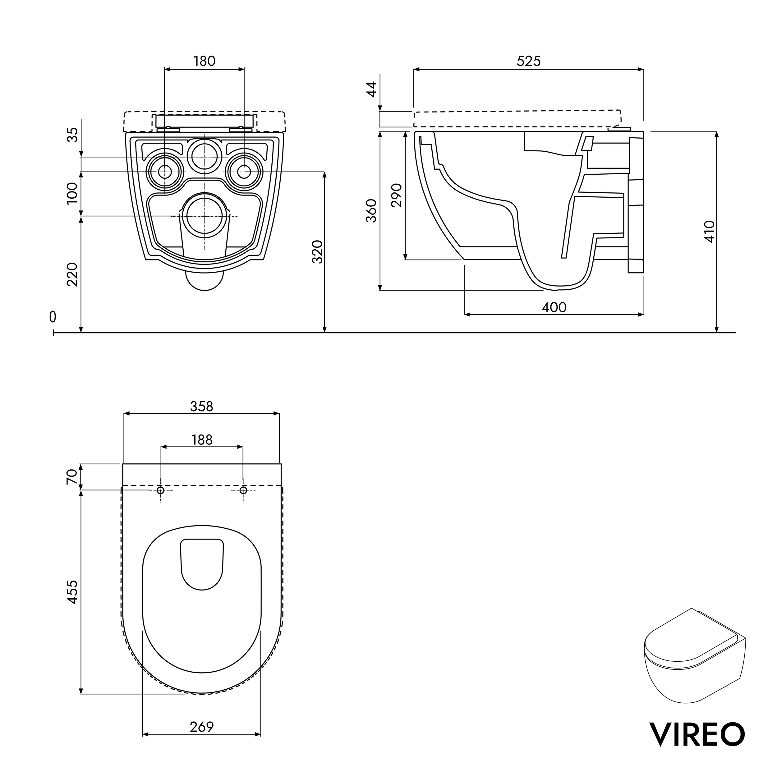 VIREO randloos hangend toilet incl. soft-close deksel