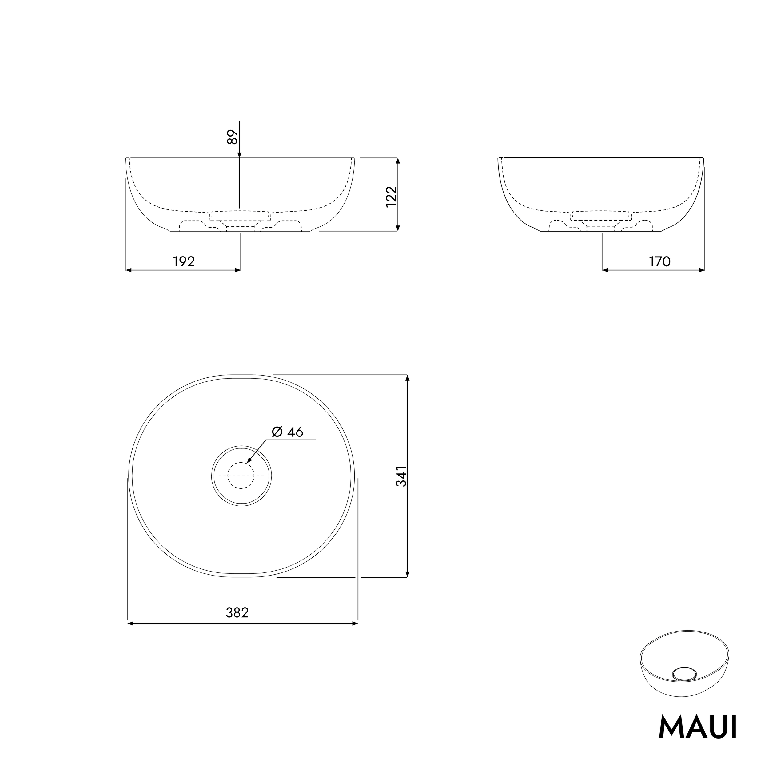 Ovale opzetwastafel MAUI