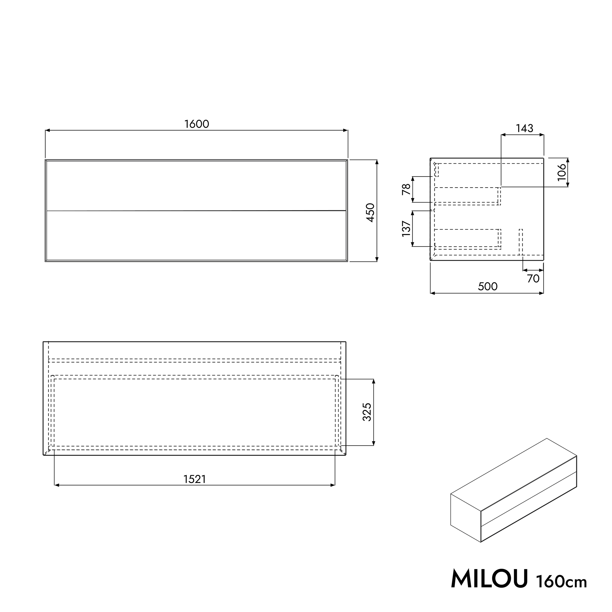 Badkamermeubel wastafelonderkast MILOU 160 cm voor waskommen - 2 laden