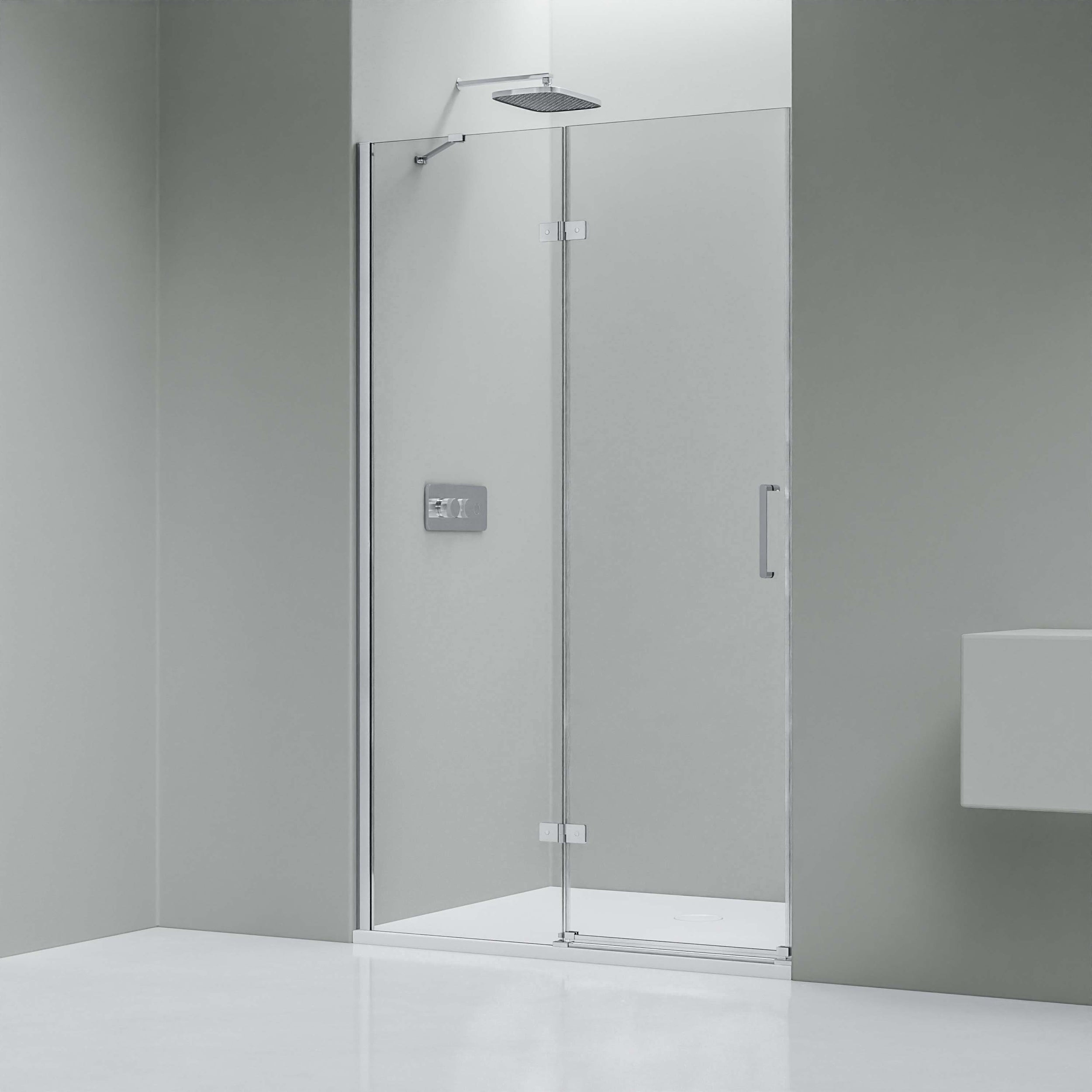 Douche met draaideur voor nis op vast paneel NT403 - 8 mm nano helder glas - deurscharnier RECHTS - selecteerbare breedte