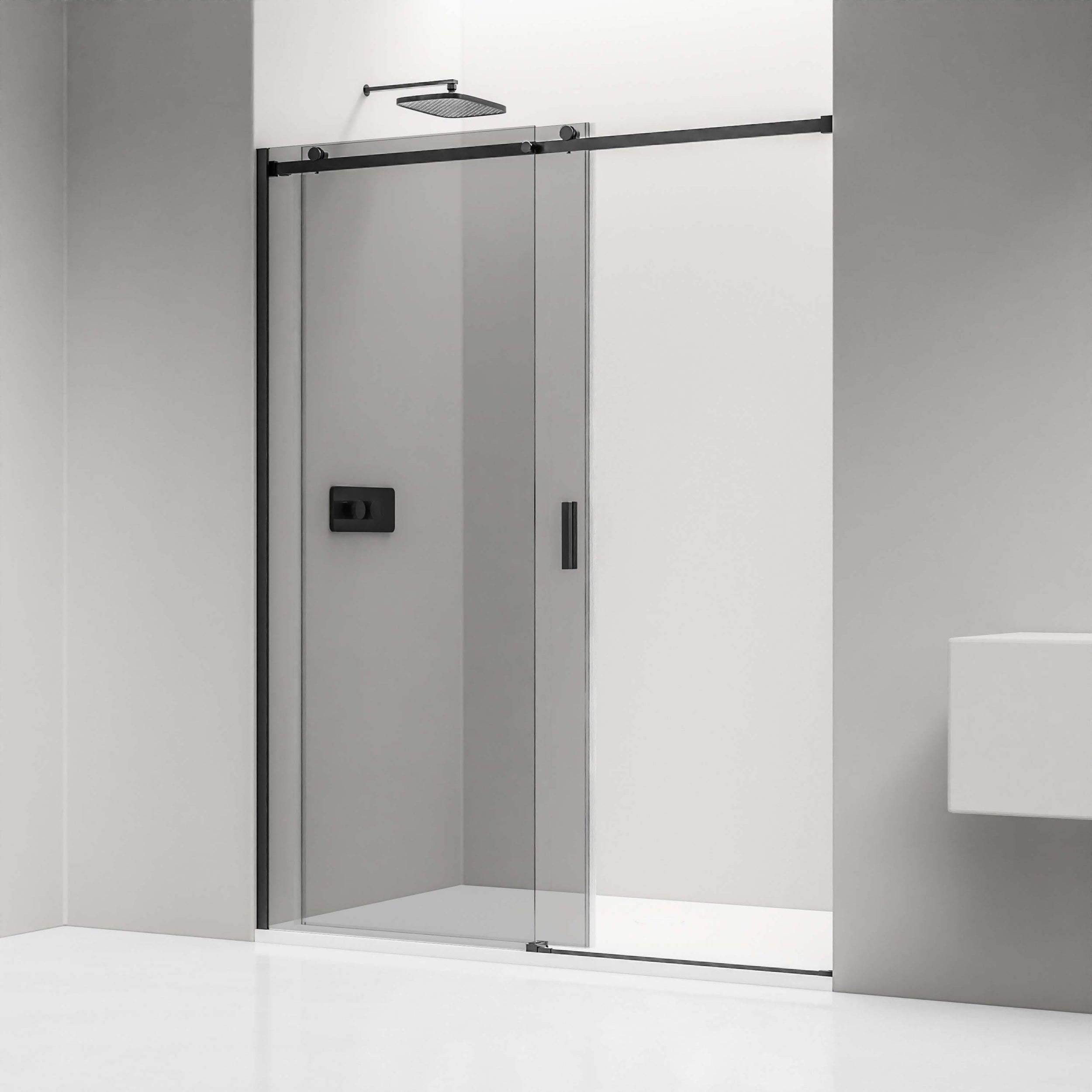 Douche met schuifdeur voor nissen NT806 FLEX zwart mat - Nano grijs glas - glasdikte selecteerbaar