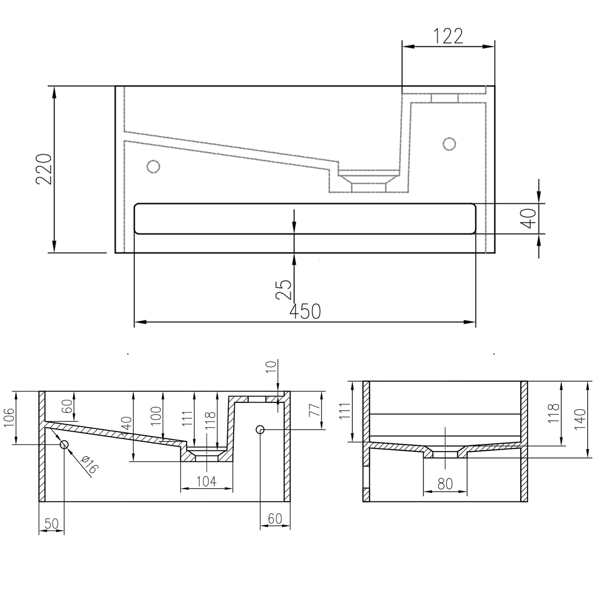 Mineraal gegoten wandwastafel PB2078